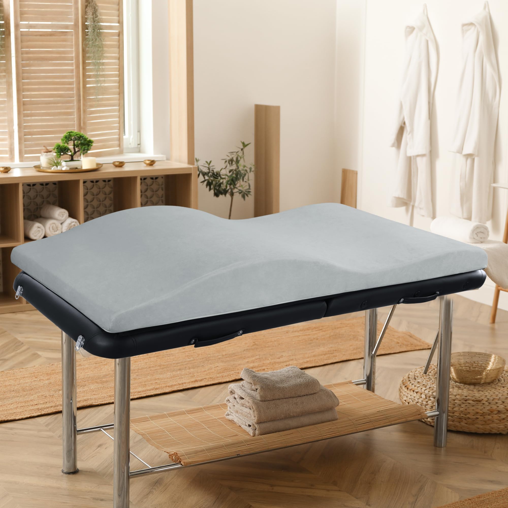 Ergonomic Foam Massage Bed Topper with Removable Velvet Cover - Supportive Non-Slip Mattress Pad for Beauty Salon & Spa - Perfect for Facial, Massage & Waxing Treatments (Grey, Bed Not Included)