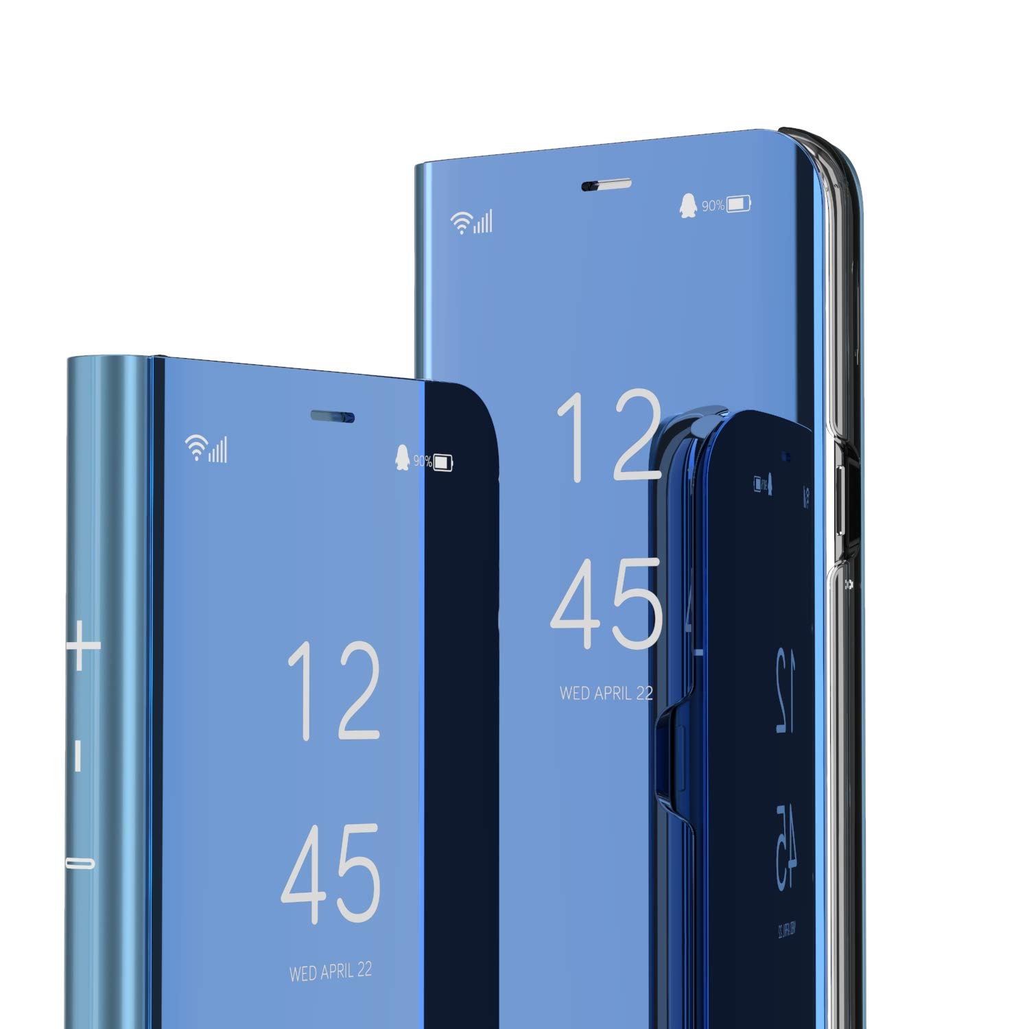Premium Clear View Flip Cover for iPhone 13 Pro Max - Electroplated Mirror Finish, Scratchproof Full Body Protection, Slim PU Leather Case (Blue) - Perfect for Work, Travel & Everyday Use