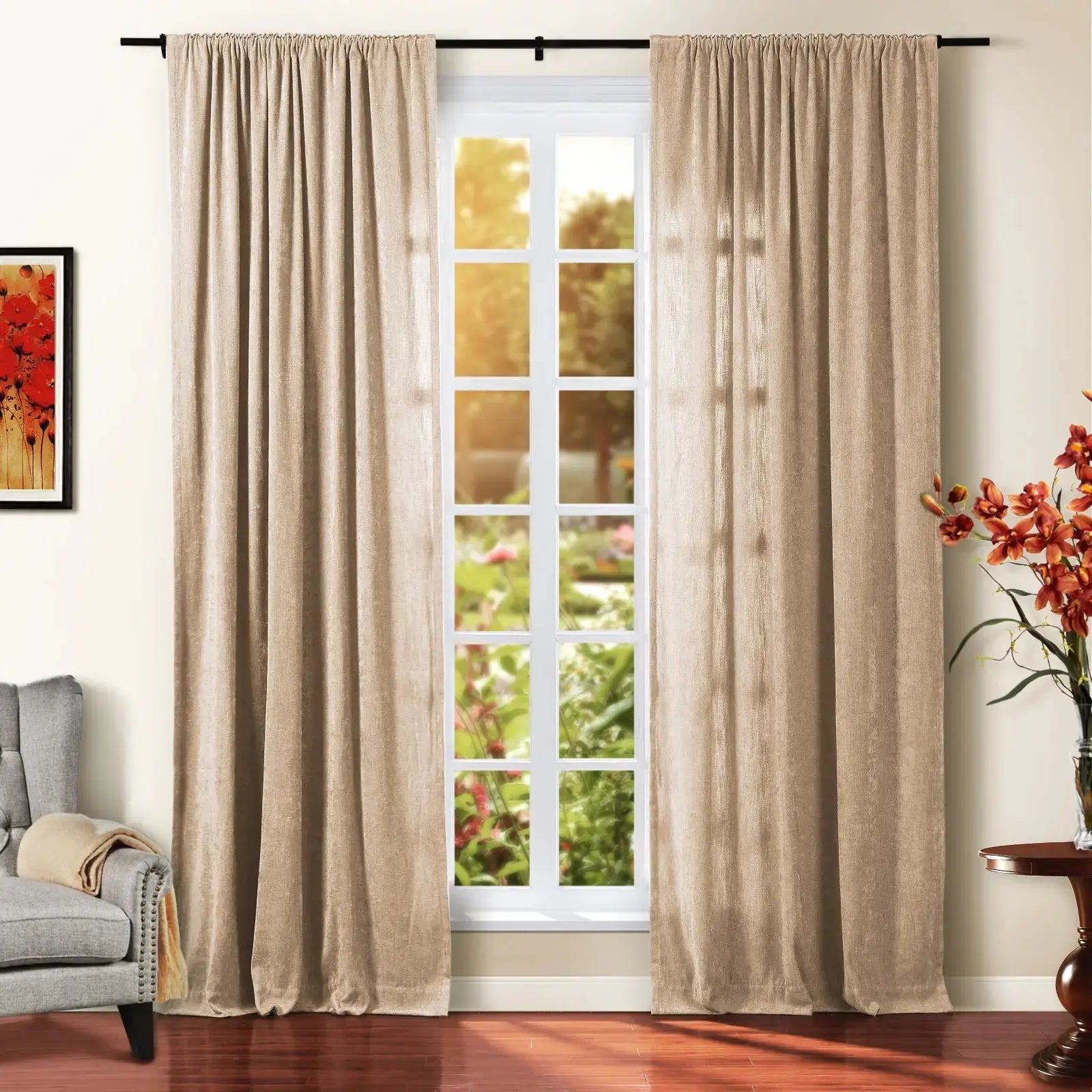 Tino Heavyweight Chenille Blackout Curtains - Soft Thermal Insulated Drapes for Living Room & Bedroom - Noise Reducing & Light Blocking Window Treatments
