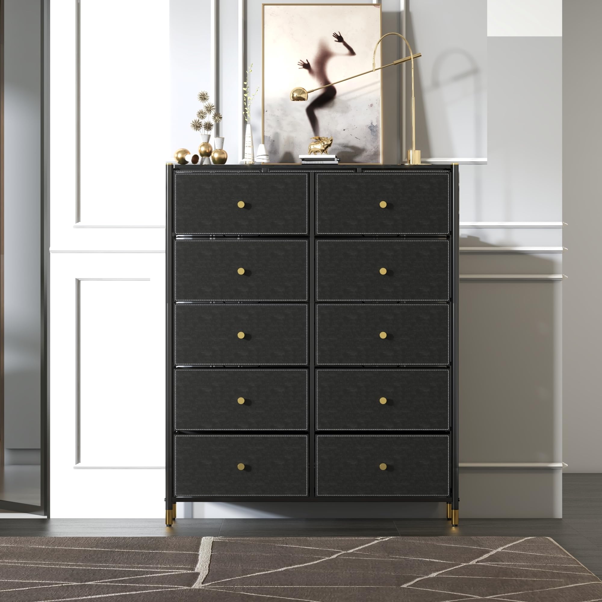 Black & Gold Dresser for Bedroom - 6 Drawer Chest of Drawers, Kids Dresser & Nursery Storage Furniture - Perfect for Baby Room, Child's Bedroom & Home Organization