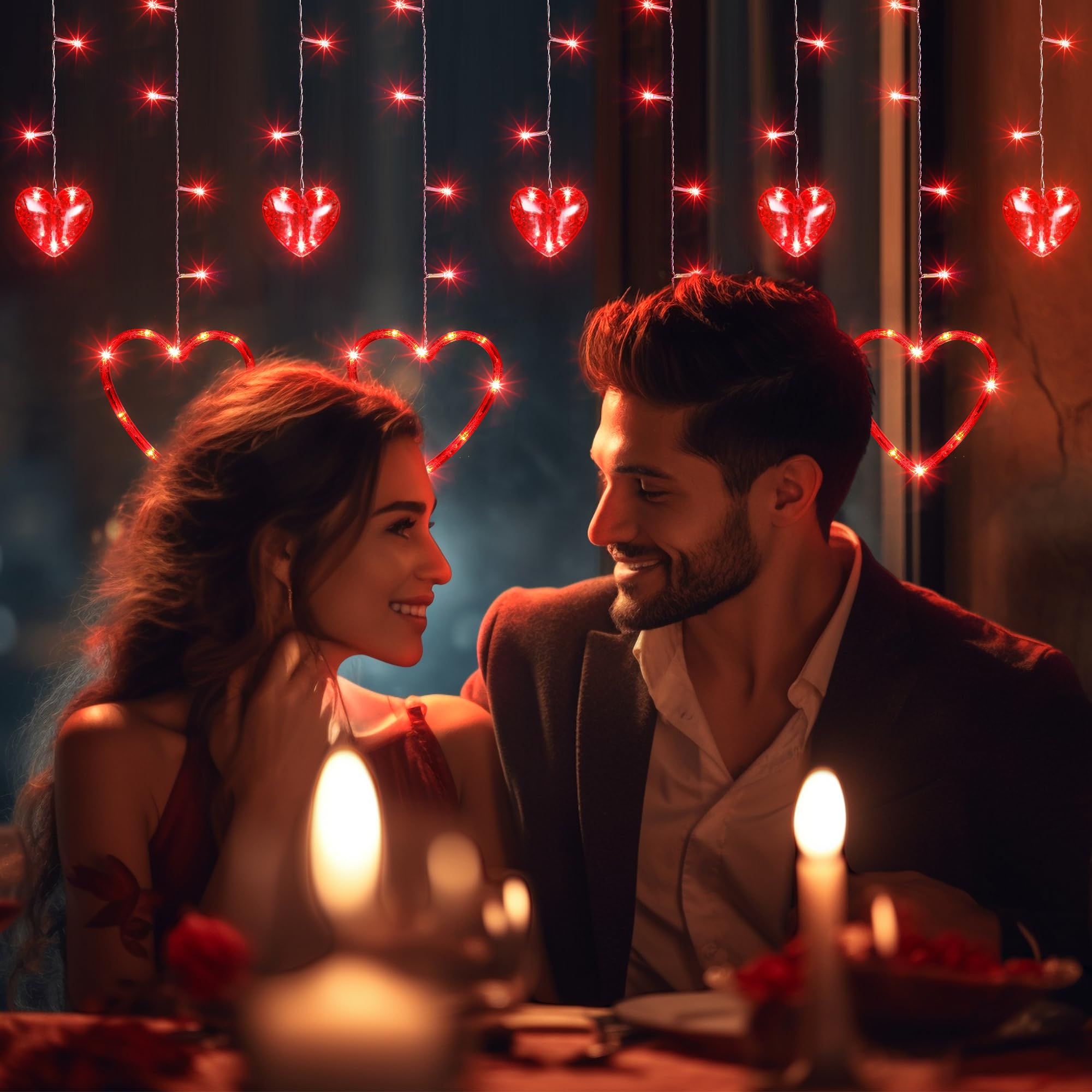 Romantic Heart Curtain Lights - 123 LED Love Heart String Lights with USB & Battery Power for Window, Bedroom, Party Decor - Valentine's Day, Mother's Day Gift (Red) | Perfect for Wedding, Anniversary, Christmas Decorations & Photo Backdrops