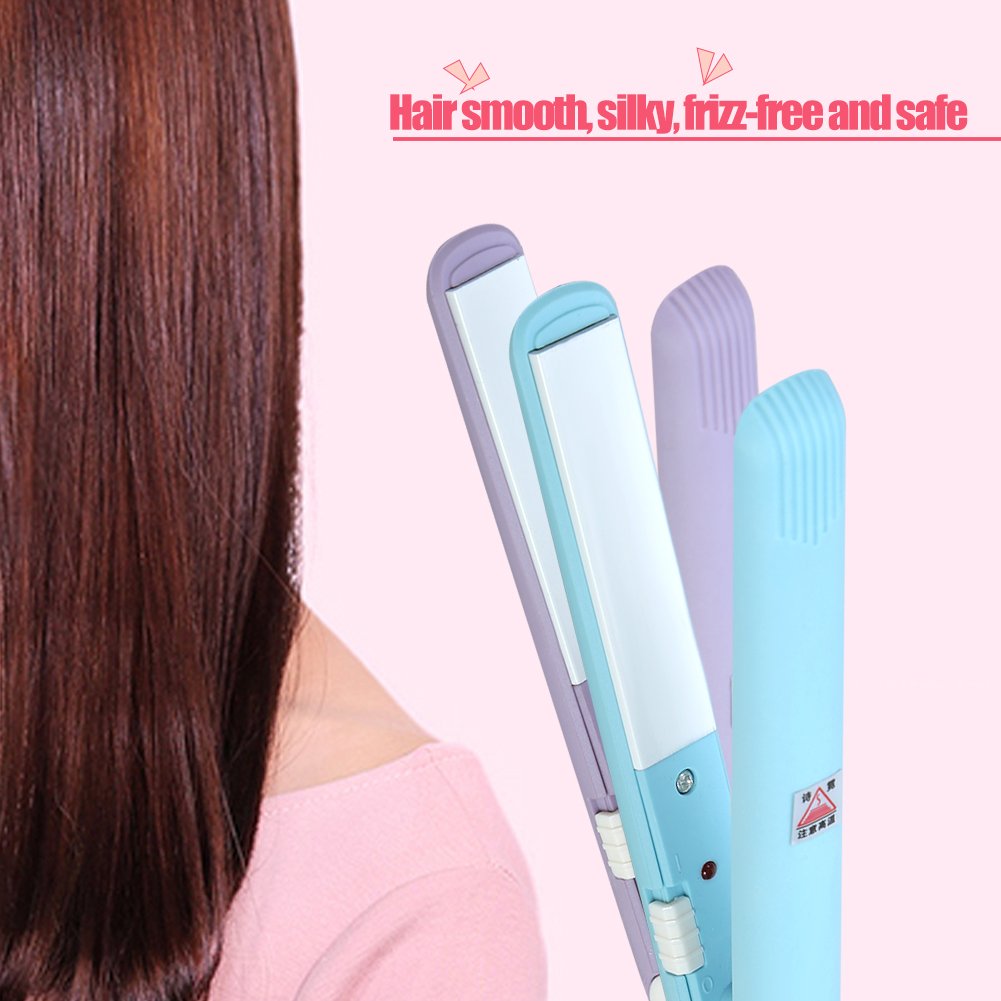 Mini Ceramic Tourmaline Hair Straightener & Curler - Lightweight Portable Flat Iron for Women & Girls with Fast Heating - Perfect for Travel, Home & Salon Styling (Sky Blue)