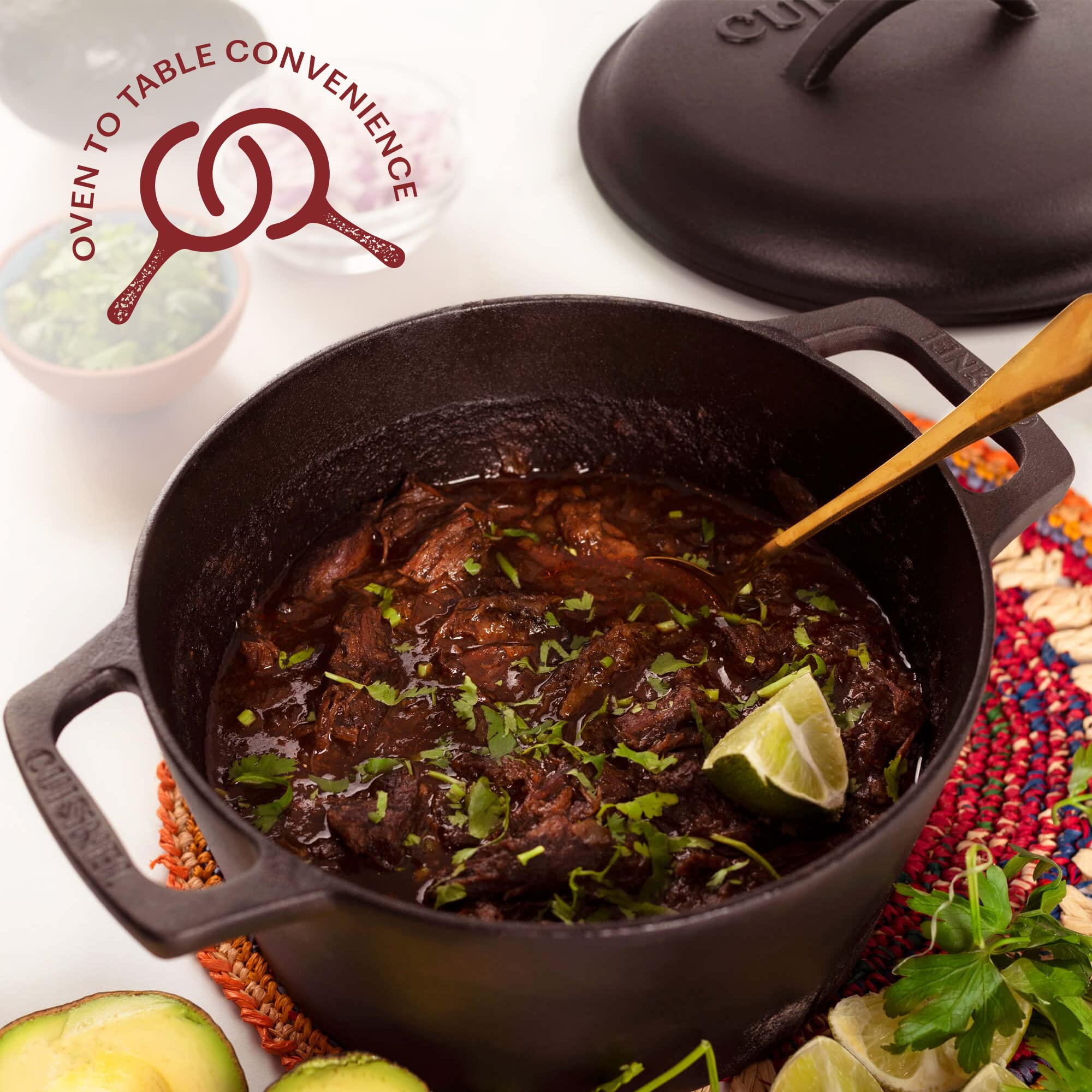 Cuisinel 3-Quart Cast Iron Dutch Oven with Lid - Pre-Seasoned Deep Pot for Baking Bread, Soups, Stews & Frying - Includes Pan Scraper & Handle Covers - Perfect for Indoor Cooking, Outdoor Camping, BBQ & Fire Pit Use