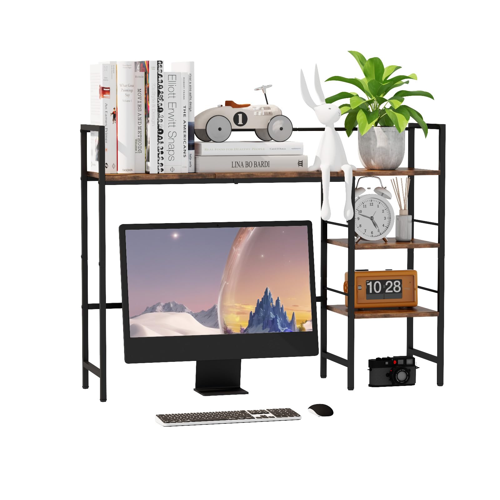 38.5 Inch Adjustable Desk Shelf Organizer - 3 Tier Rustic Computer Monitor Stand & Bookshelf Storage Rack for Office & Home Workspace (Perfect for Monitor Elevation, Book Display & Office Supplies Organization)