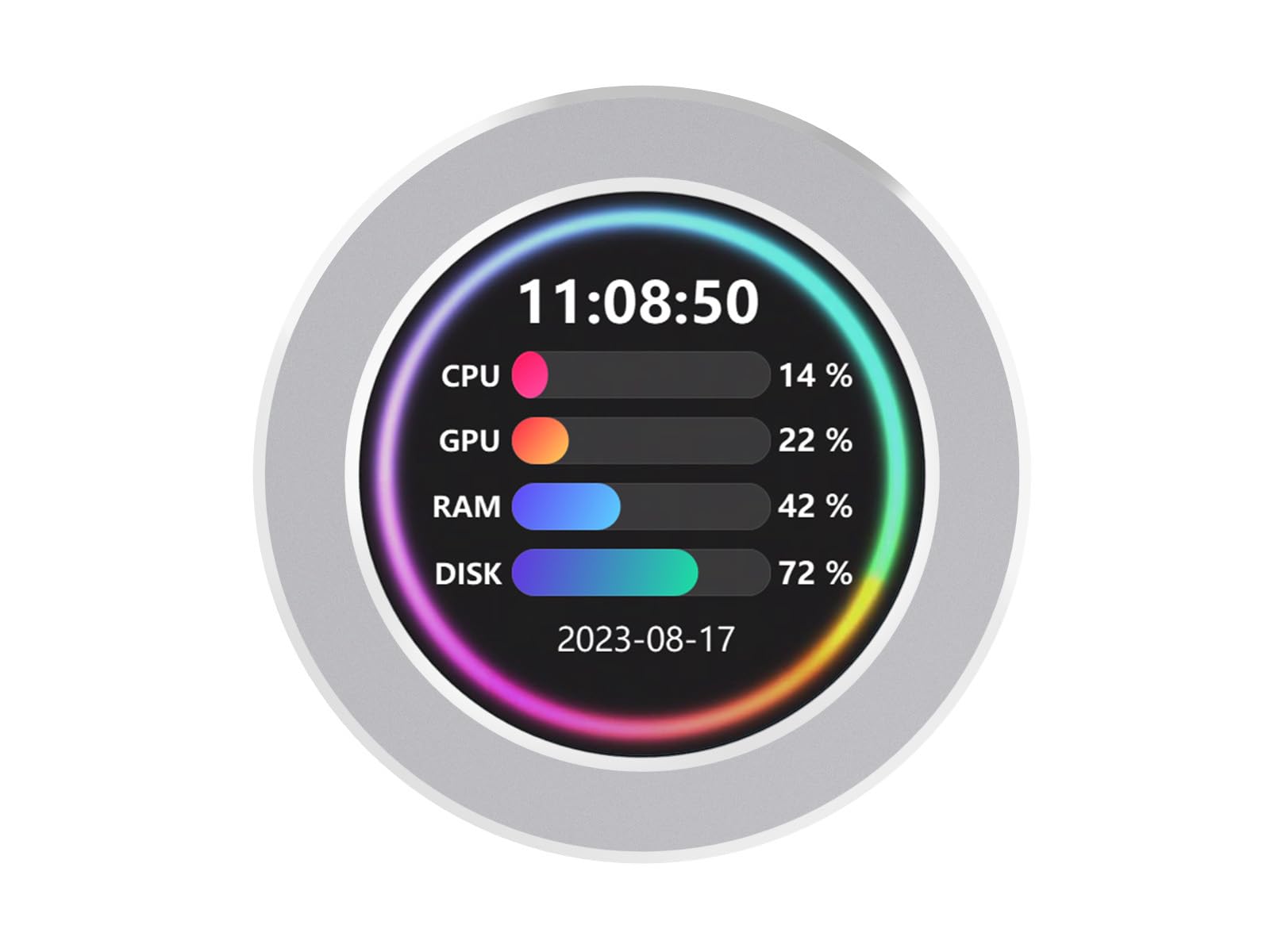 Waveshare 2.1 Inch Round LCD Display CPU/GPU Temperature Monitor - AIO Water Cooling System Sensor Panel for PC Gaming Computer Accessories - Silver | Perfect for Custom PC Builds, Gaming Rigs & Overclocking Setups