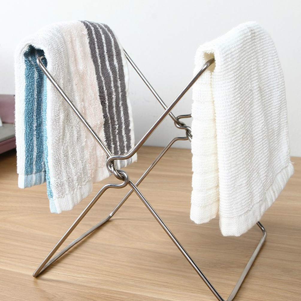 Foldable Stainless Steel Trash Bag Holder - Metal Garbage Bag Bracket for Kitchen, Bathroom & Outdoor Use - Durable Dishcloth & Towel Rack Organizer - Perfect for Trash Cans, Bins & Waste Management