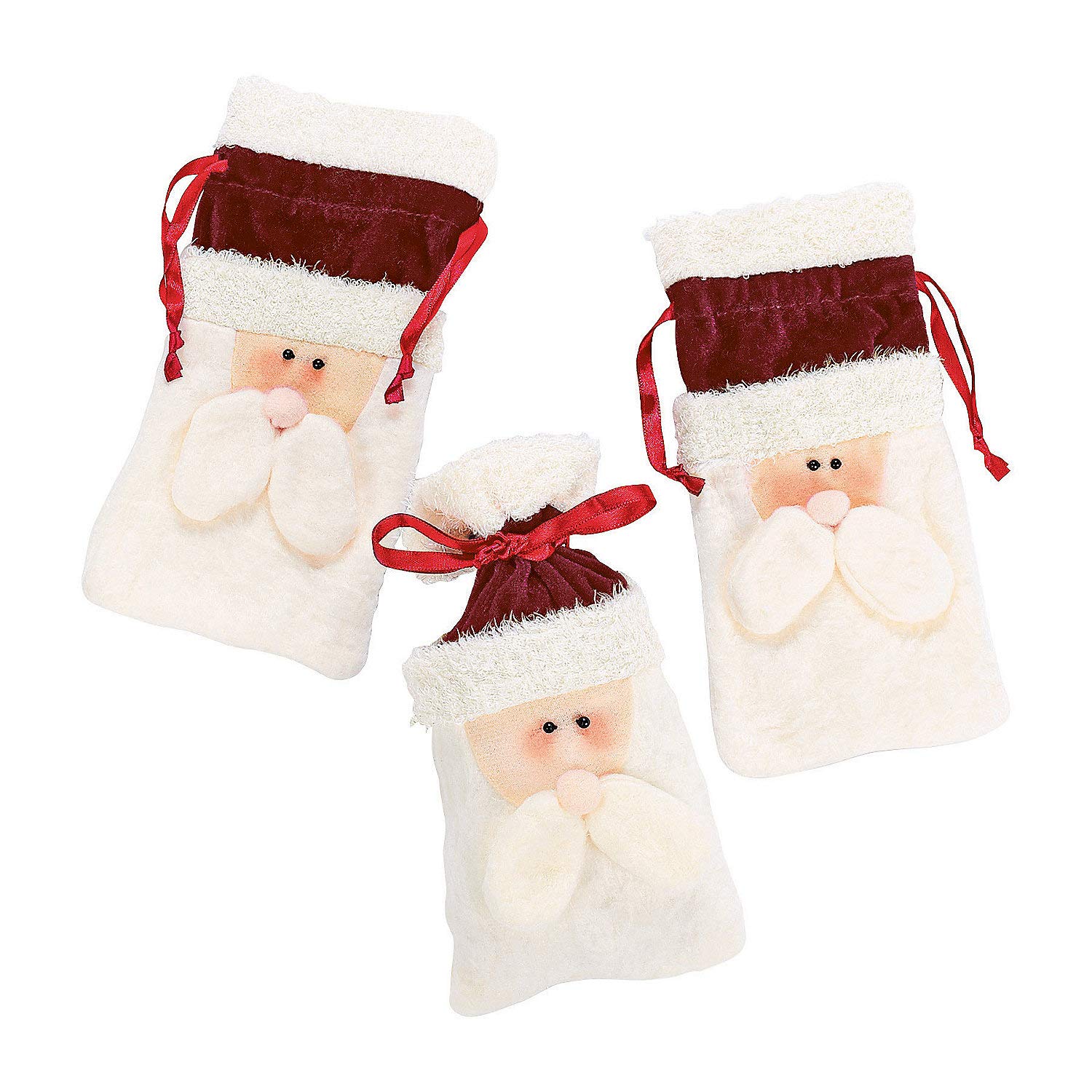 12 Pack Christmas Plush Santa Drawstring Bags - Holiday Party Favors, Stocking Stuffers & Gift Bags for Xmas Celebrations, Classroom Rewards & Secret Santa Exchanges