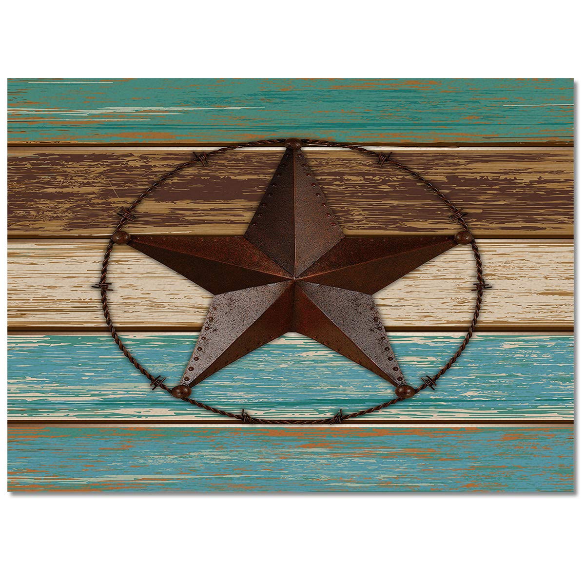Western Texas Star Area Rug - Rectangle Floor Carpet for Bedroom, Living Room, Kids Play Area | Rustic Farmhouse Decor with Pentagram Design | Perfect for Wood Barn, Door Mat, and Throw Runner Use