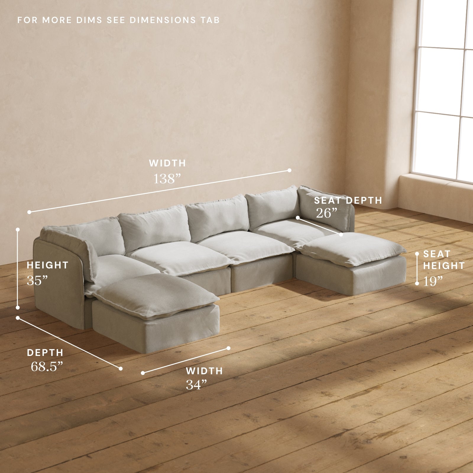 Modular Performance 4-Seater U-Shaped Sectional Sofa in Cloud Color | Premium Fabric Blend | Perfect for Living Rooms, Home Theaters & Family Gatherings