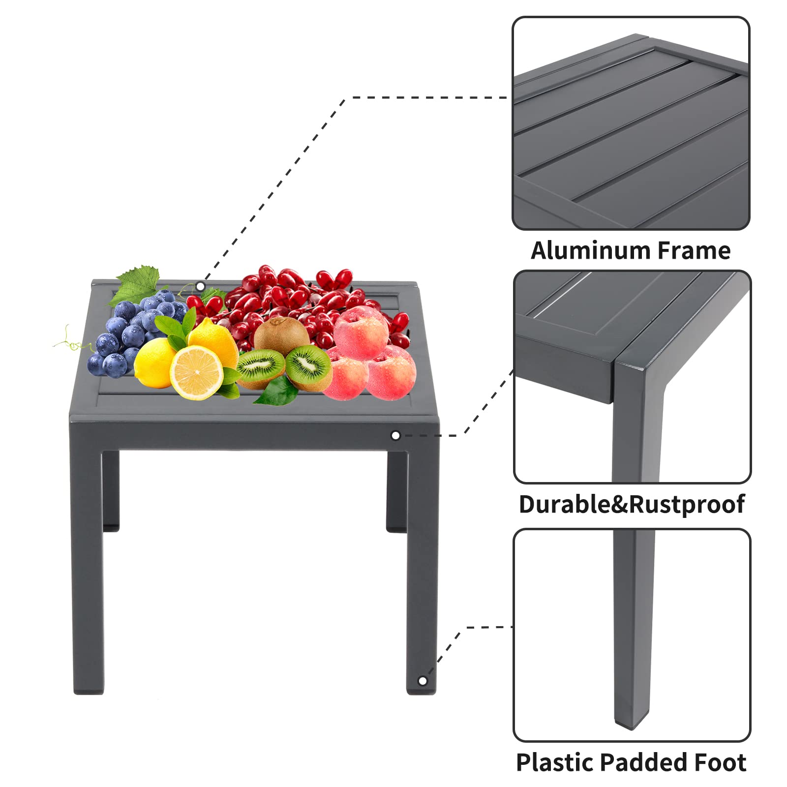 3-Piece Patio Chaise Lounge Chair Set - Aluminum Outdoor Reclining Sun Lounger with Adjustable Headrest & Side Table - Perfect for Poolside, Beach, Garden, Lawn & Backyard Relaxation (Black)