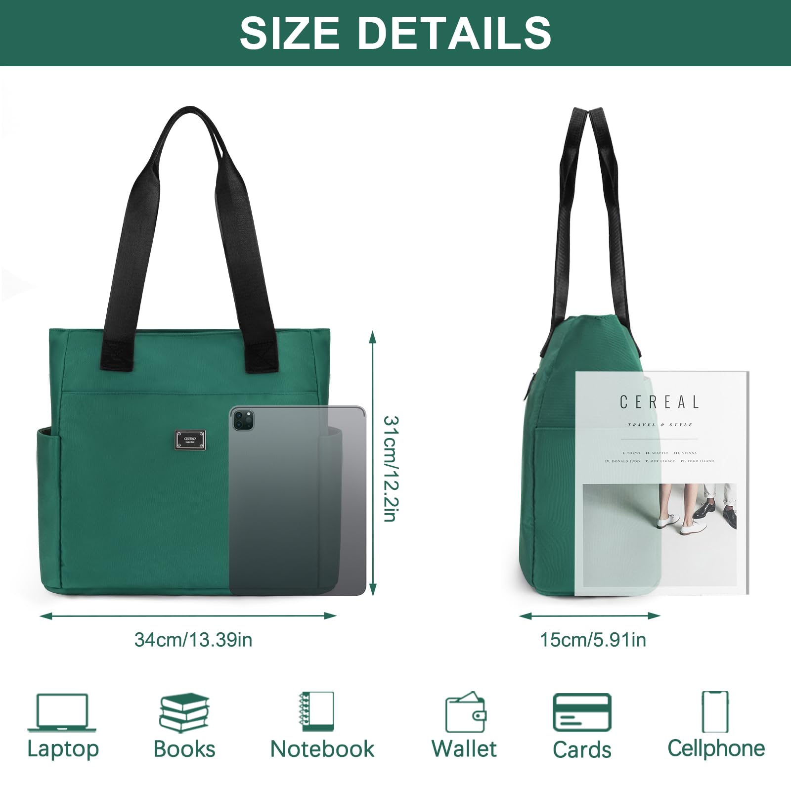 DKIIL NOIYB Women's Waterproof Nylon Shoulder Bag - Lightweight Hobo Tote with Multiple Pockets (34cm) - Perfect for Work, Travel & Daily Commute
