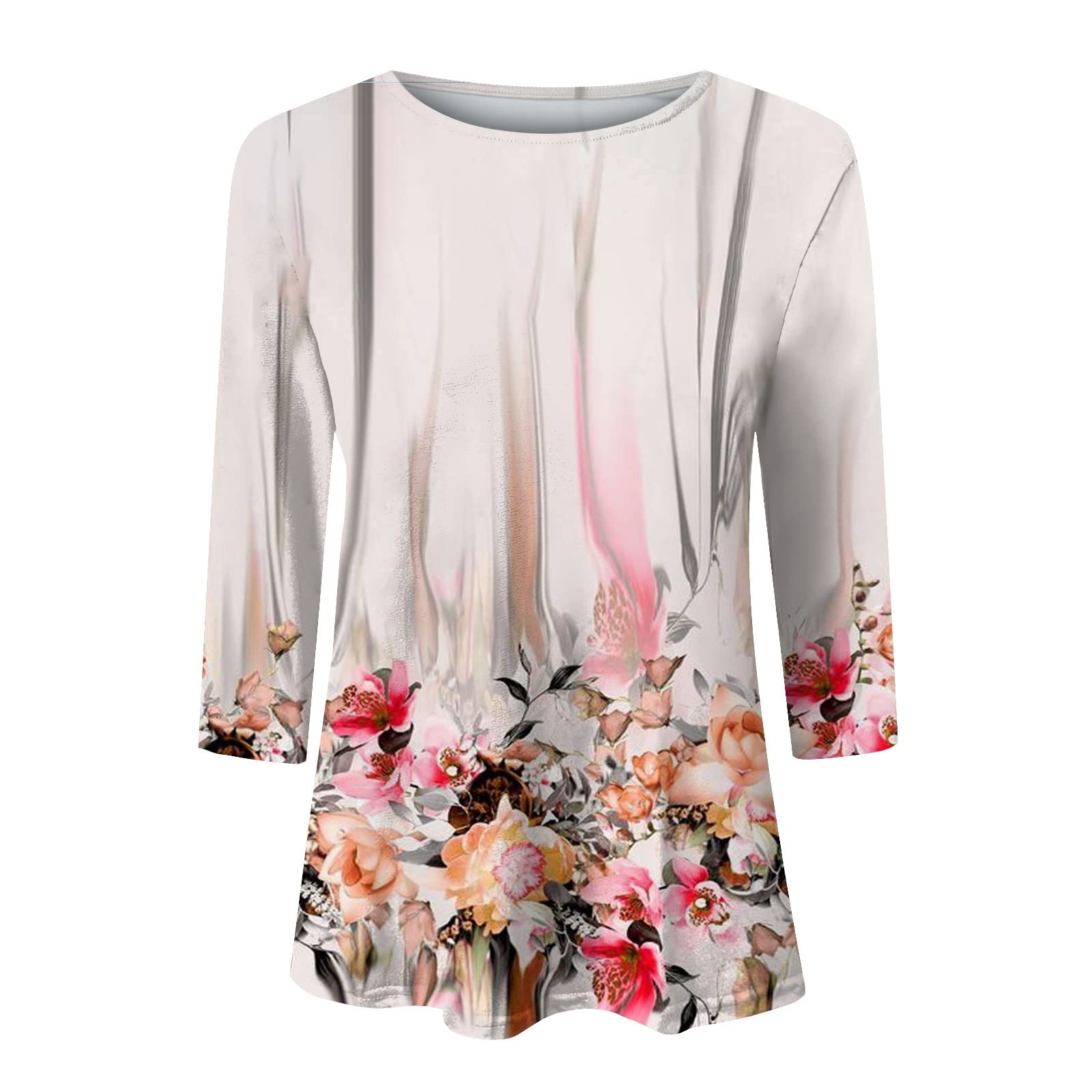 Floral Printed Women's Casual Summer Shirt - 3/4 Sleeve Round Neck Cute Tops for Women | Perfect for Beach Outings, Picnics & Summer Vacations