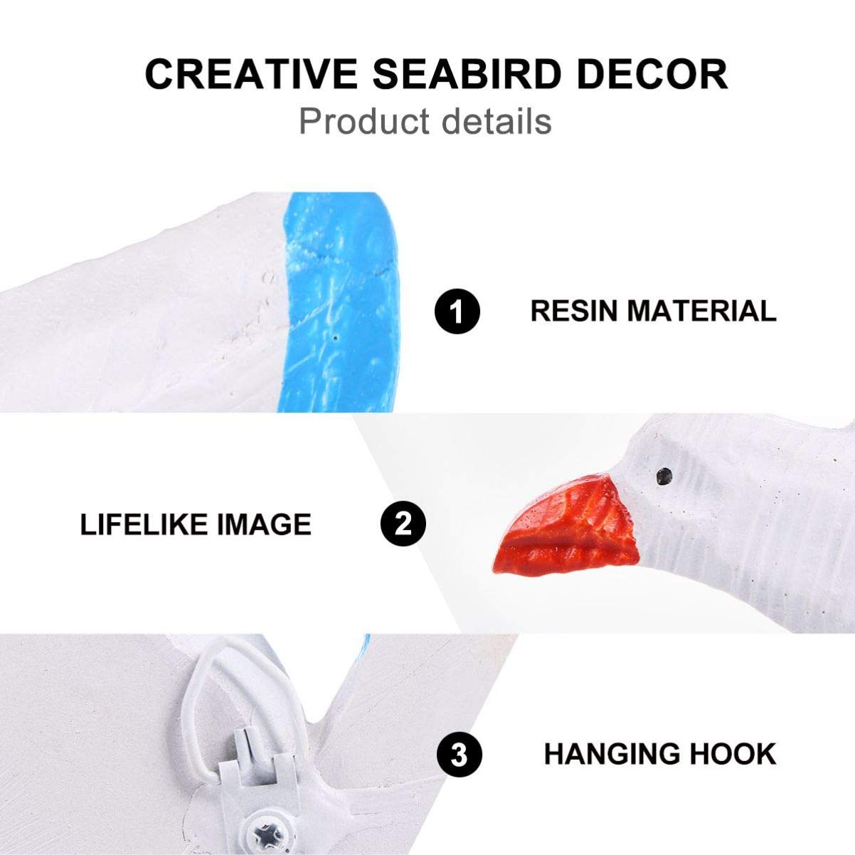 3pcs Seabird Wall Art Hanging Decor - Seagull Sculpture Ornament for Coastal & Nautical Home Decor | Perfect for Beach House, Living Room, Bedroom & Office Wall Decoration