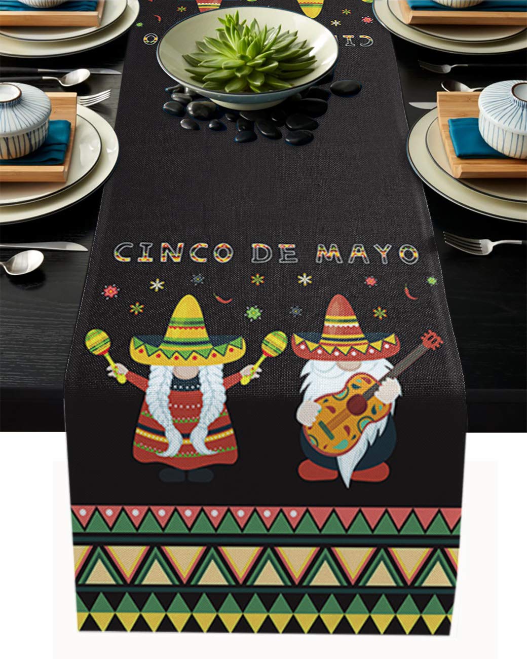 72 Inch Cotton Linen Table Runner - Mexican Fiesta & Cinco de Mayo Party Decor, Farmhouse Burlap Dresser Scarves for Kitchen, Dining & Coffee Tables | Perfect for Holiday Celebrations, Dinner Parties & Home Decor