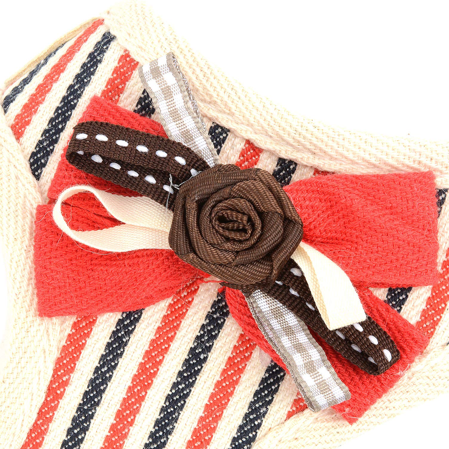 **Ranphy No Pull Mesh Harness for Small Dogs & Cats - Breathable Soft Padded Vest with Leash Set, Escape Proof & Choke-Free Design - Striped Cute Flower Bow for Chihuahua, Yorkie (Red) - Perfect for Walking, Training & Outdoor Adventures**