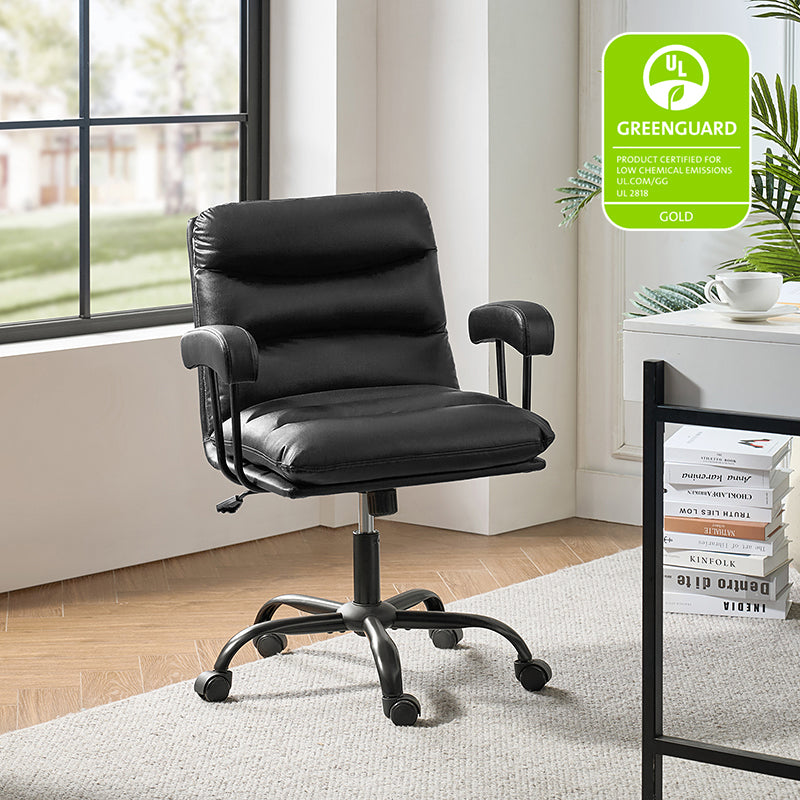 Anselm Modern Ergonomic Faux Leather Office Chair - Adjustable Swivel Desk Chair with Lumbar Support for Home & Office Workspace
