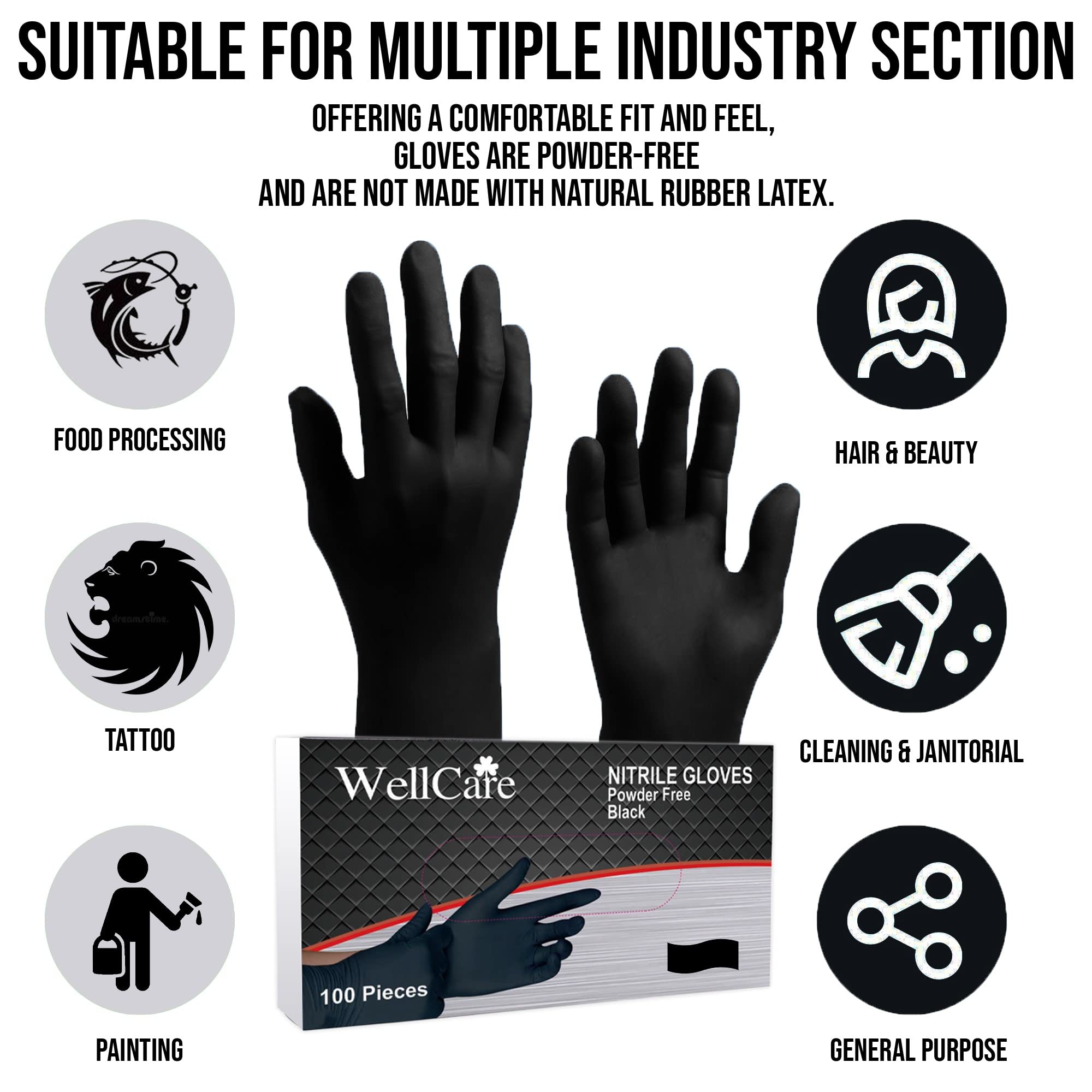 Premium Black Nitrile Gloves - 1000 Count (10 Boxes of 100) | 4.5mil Thick, Latex-Free, Disposable | Barber, Tattoo, Food Service, Medical & Cleaning Use