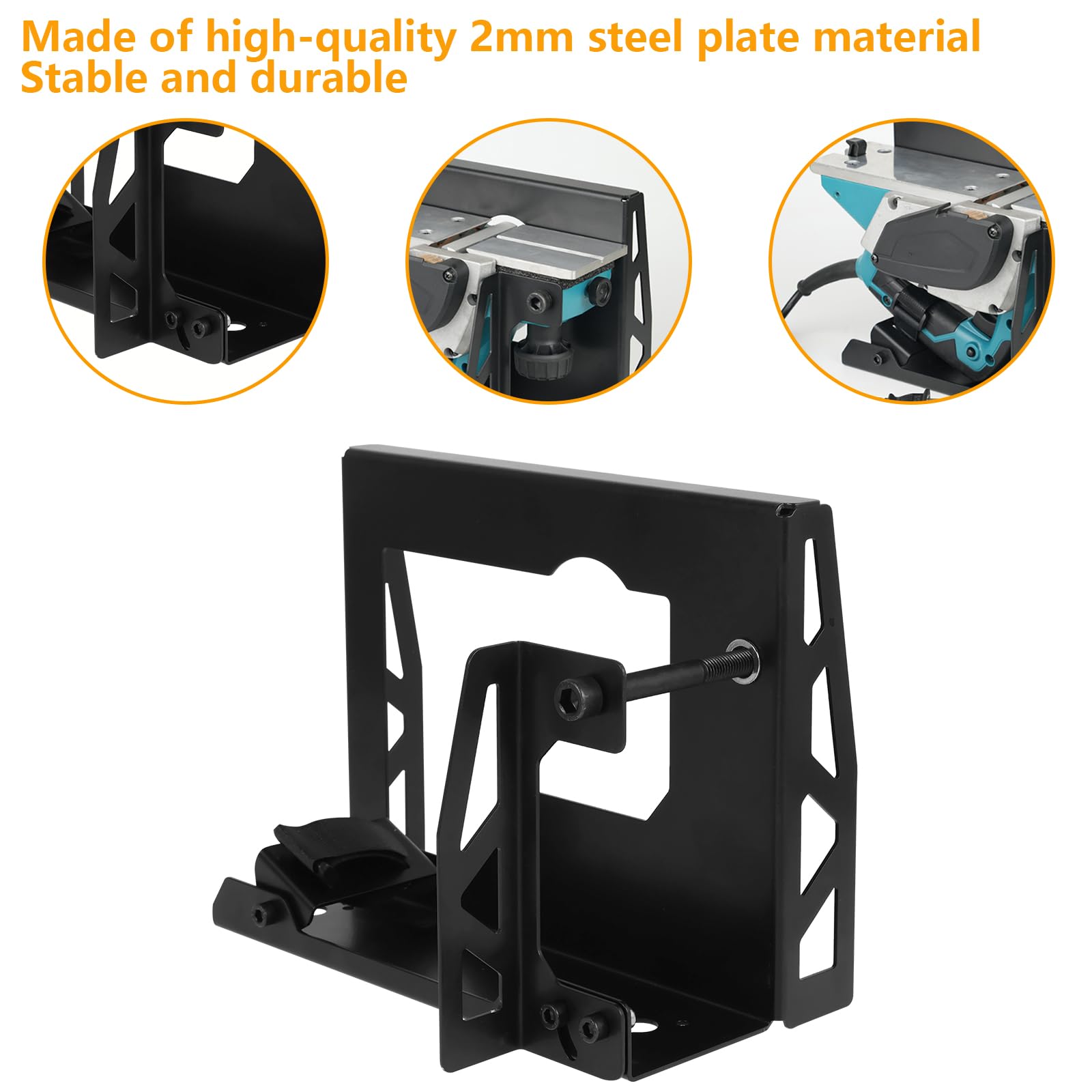 Heavy-Duty Electric Planer Stand with Flip Support - Steel Mount Bracket Includes 2 Adjustable Wrenches & Fixing Screws - Portable Workbench Accessory for Woodworking, DIY Projects & Professional Use (Black)