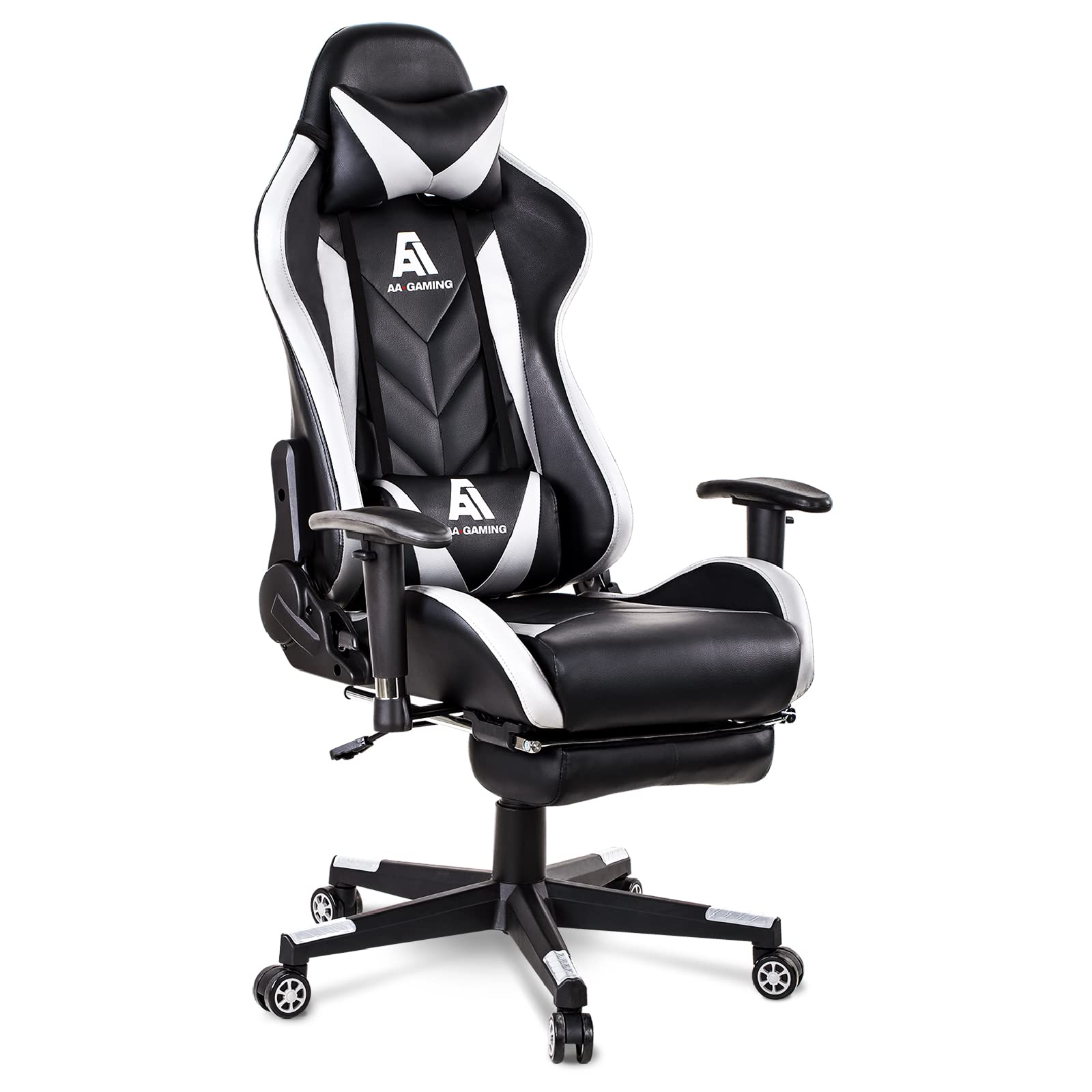 AA Products Ergonomic Gaming Chair - High Back Racing Office Chair with Adjustable Height, Lumbar Support & Footrest - White - Perfect for PC Gaming, Work from Home & Esports