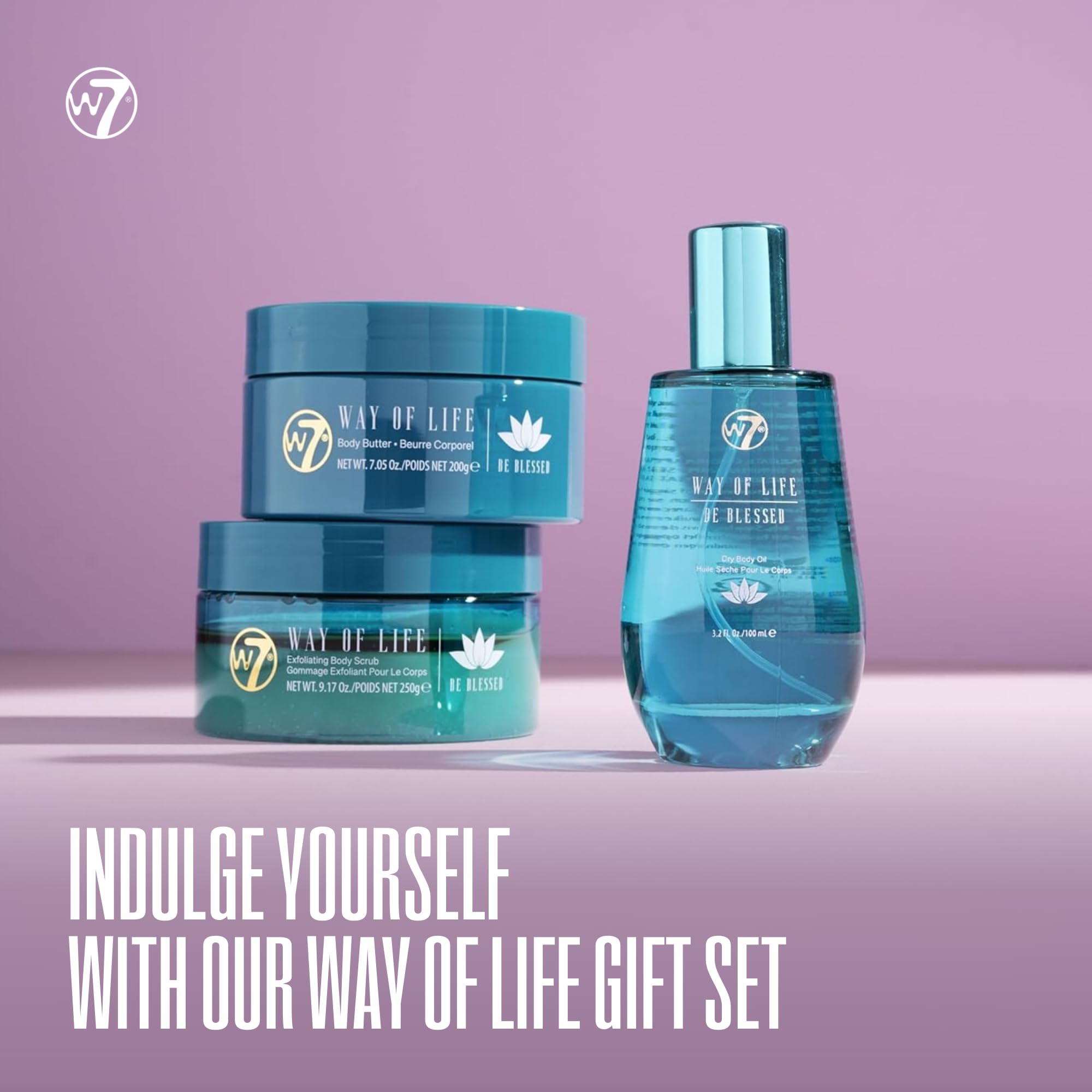 W7 Way of Life Body Care Set - Exfoliating Scrub, Hydrating Body Oil & Nourishing Body Butter | Luxury Skincare for Glowing Skin | Full Size, Long Lasting Home Spa Products | Perfect for Self-Care, Gifts & Relaxing Bath Time