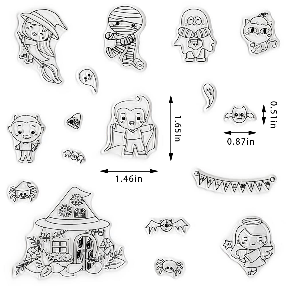 Halloween Clear Stamps & Cutting Dies Set - Ghost, Witch, Bat Die Cuts for DIY Card Making, Scrapbooking, Paper Crafts - Perfect for Holiday Greeting Cards, Album Decorations & Halloween Party Invitations
