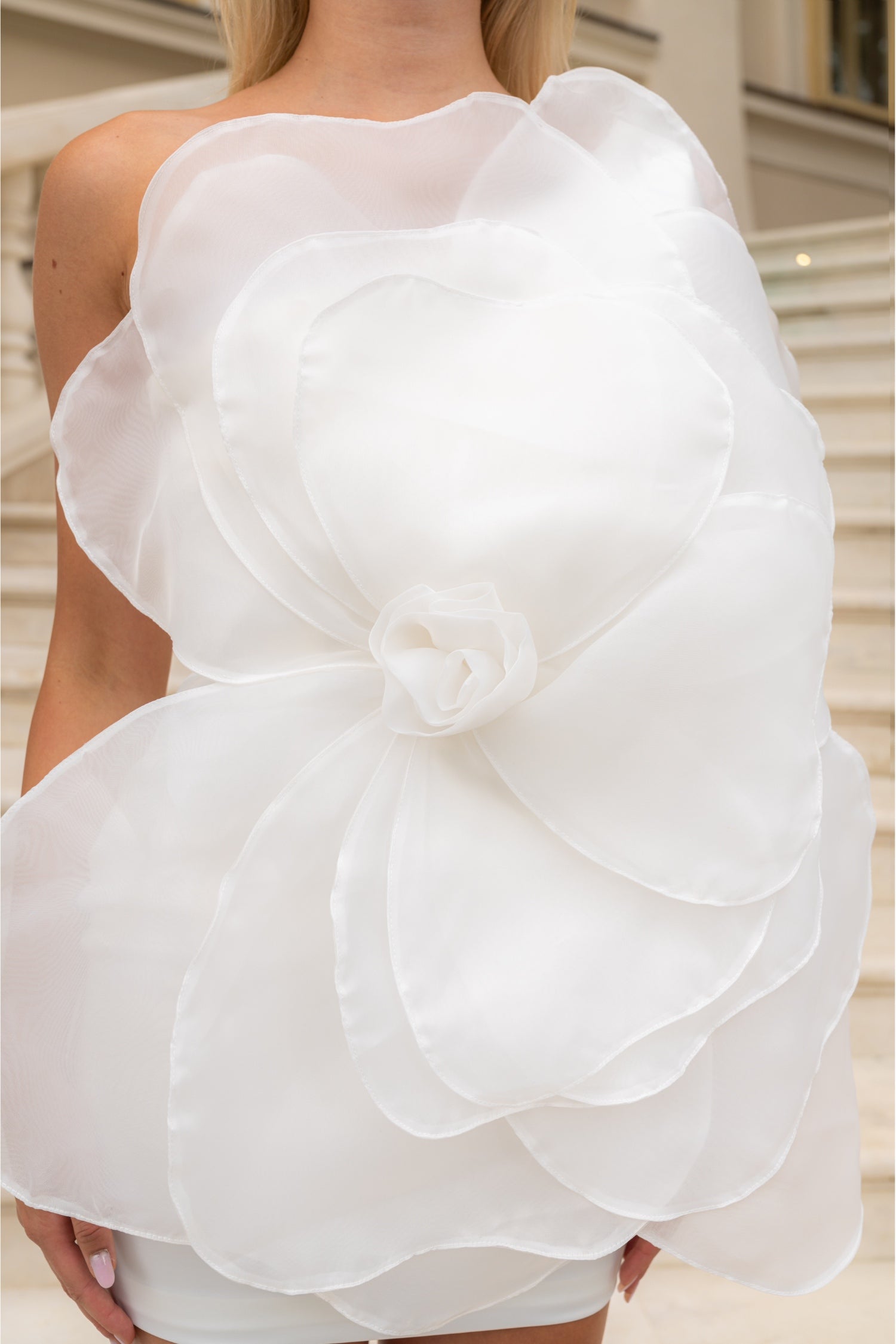 3D Voluminous Organza Floral Mini Dress for Women - Elegant White Summer Party Cocktail Dress for Weddings, Dates & Special Occasions
