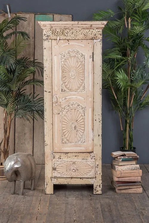 Vintage Hand Carved Tall Wooden Cabinet - Antique Entryway Storage for Living Room, Hallway & Bedroom | Perfect for Home Decor, Organizing & Displaying Collectibles