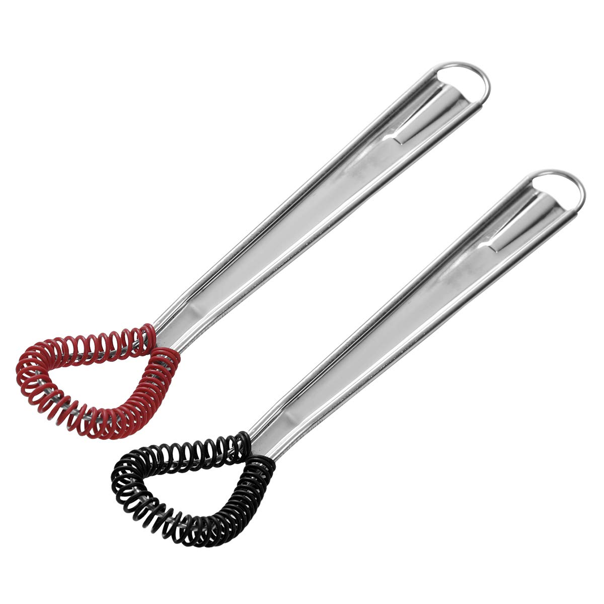 Freebily 2-Pack Stainless Steel Mini Egg Whisk - Spring Wire Sauce Blender for Baking, Cooking & Mixing - Durable Kitchen Accessories (Black & Red) - Perfect for Small Batches, Cocktails, and DIY Projects