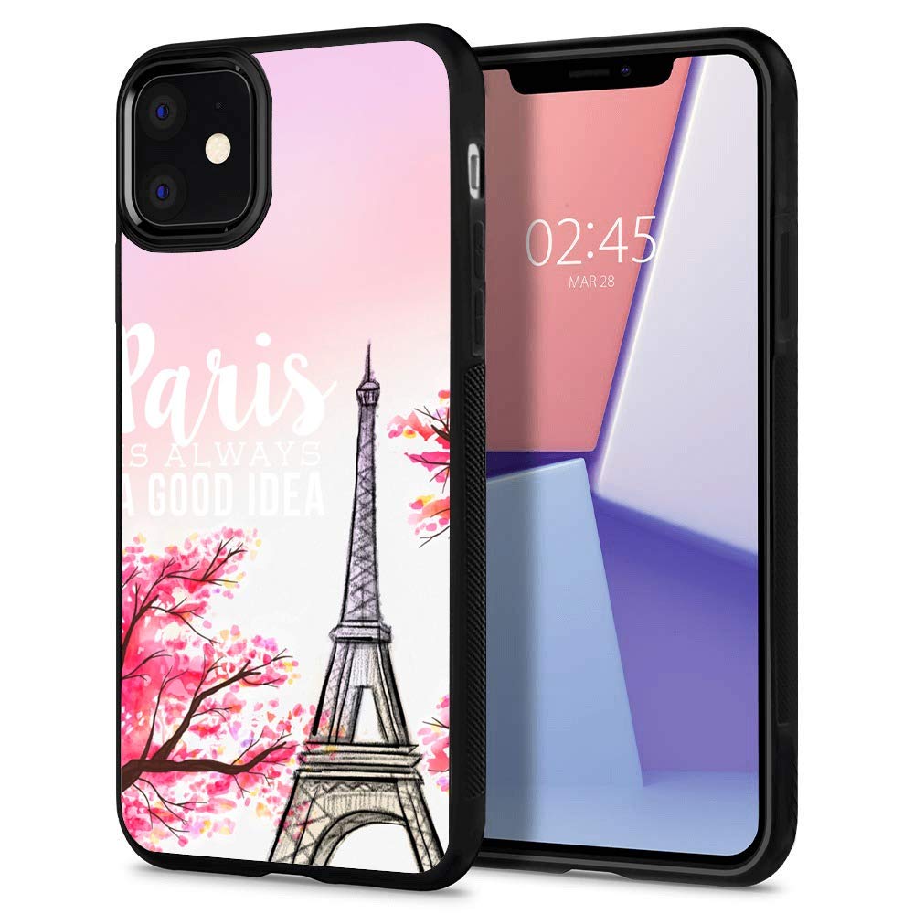 iPhone 11 Case with Sunflower & Dragonfly Design - Full Body Protective Cover with Screen Protector | Heavy Duty Shockproof Case for iPhone 11 (Paris Pink Eiffel Tower) | Perfect for Outdoor Activities, Travel & Daily Use