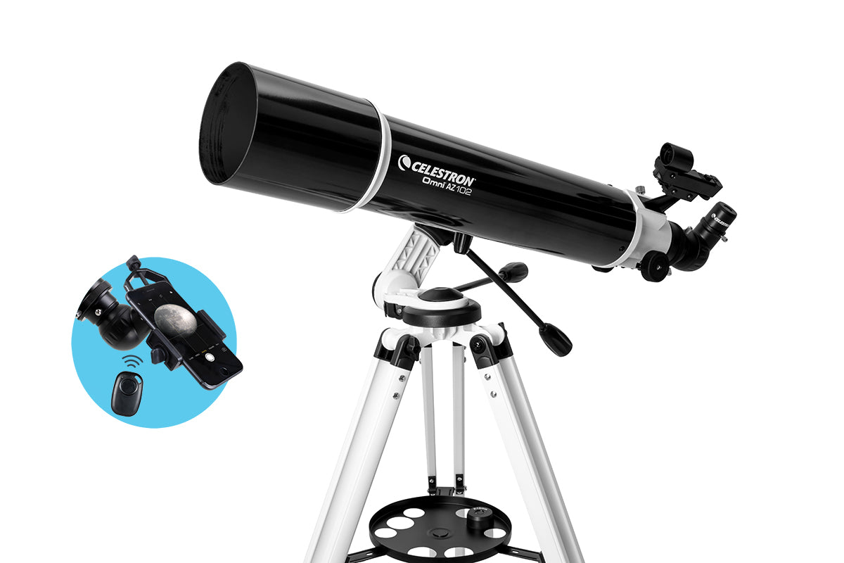 Omni AZ 102 Telescope with Smartphone Adapter & Bluetooth Remote - Portable Astronomy Telescope for Adults & Kids, Perfect for Stargazing, Moon Observation & Astrophotography