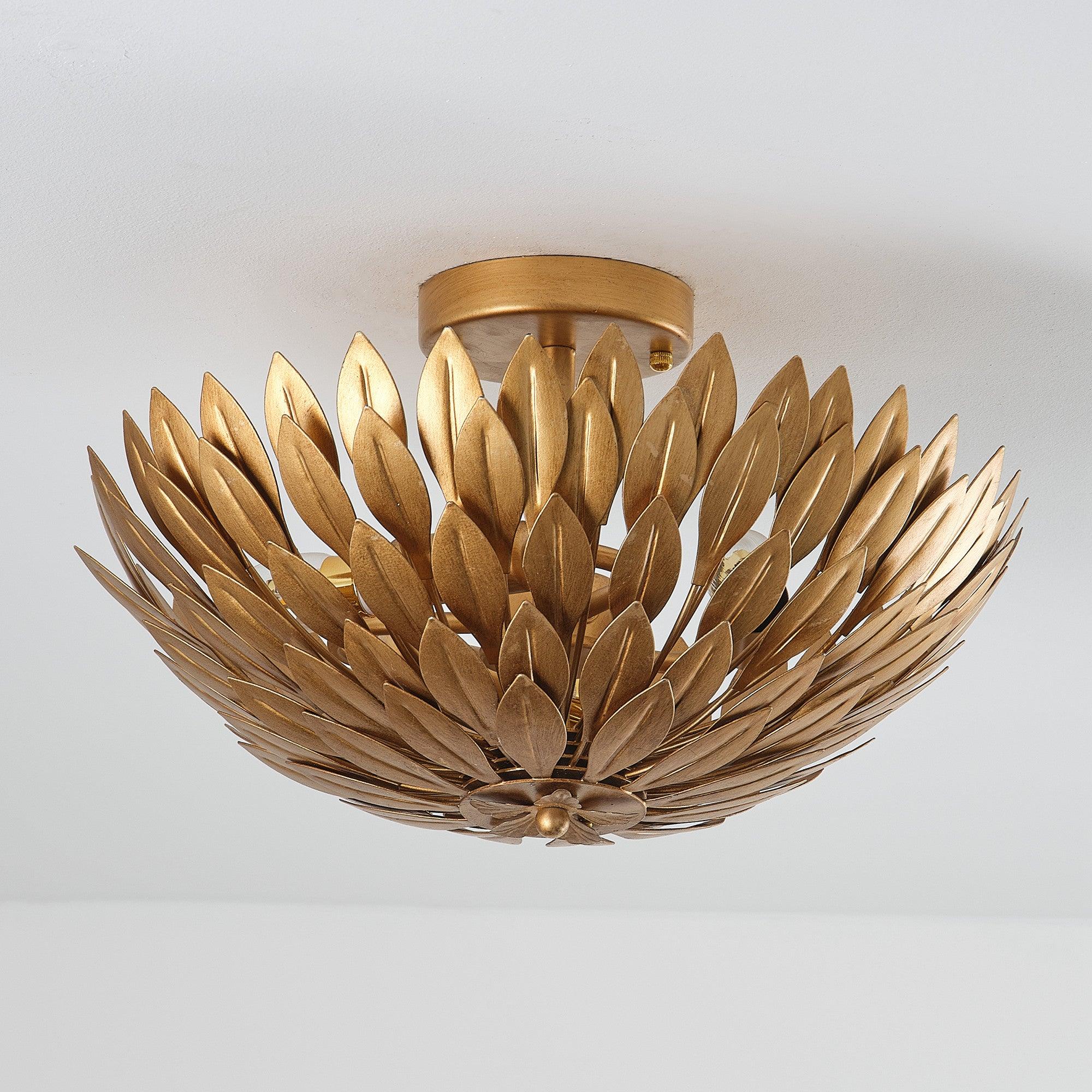 16 Inch 3-Light Farmhouse Golden Semi-Flush Mount Ceiling Light Fixture - Perfect for Kitchen, Dining Room, and Bedroom Lighting