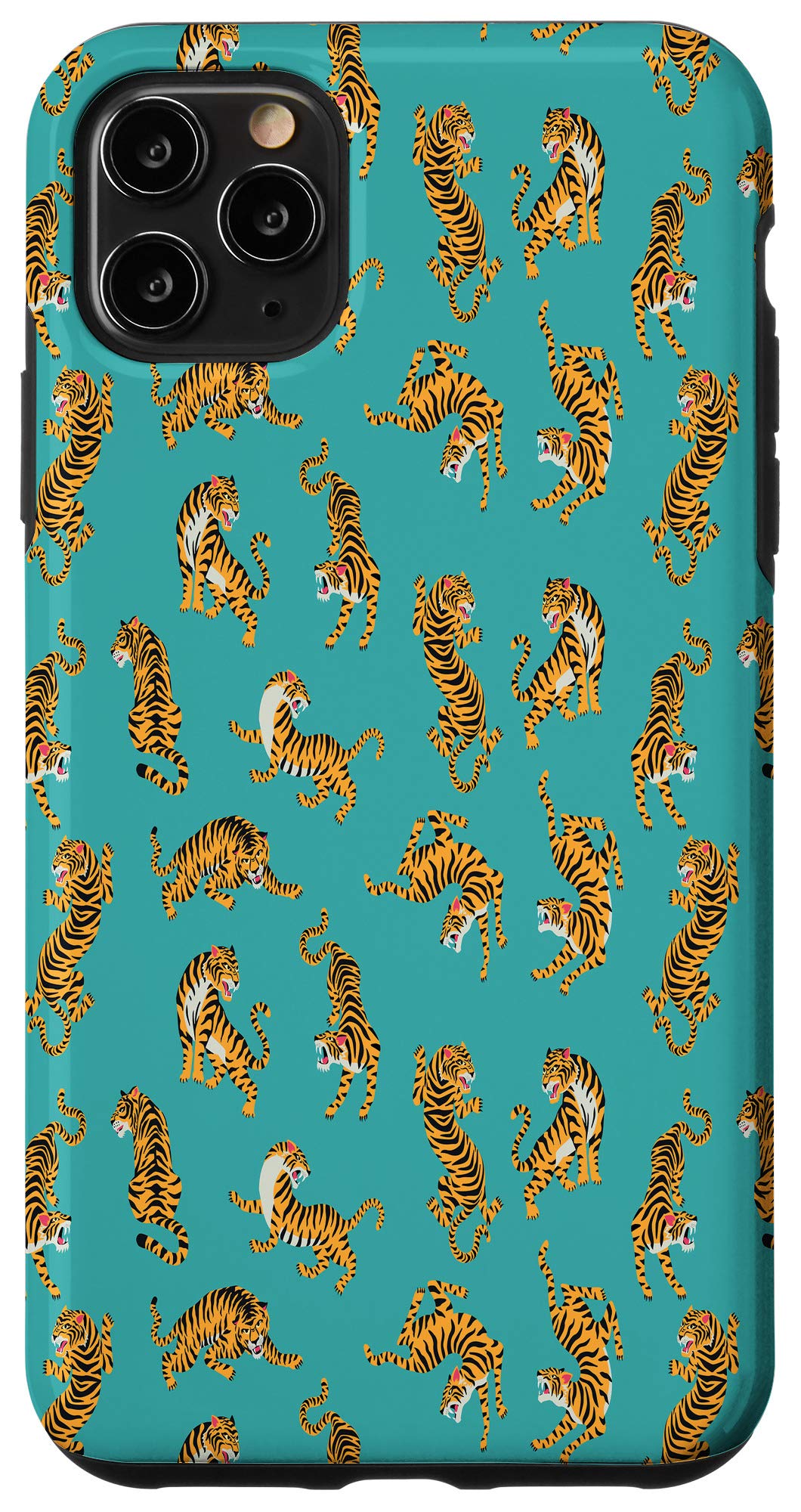 iPhone 11 Pro Max Case - Premium Tiger Print Asian Animal Lover Phone Cover with Striped Design on Blue Background - Perfect for Wildlife Enthusiasts & Nature Lovers