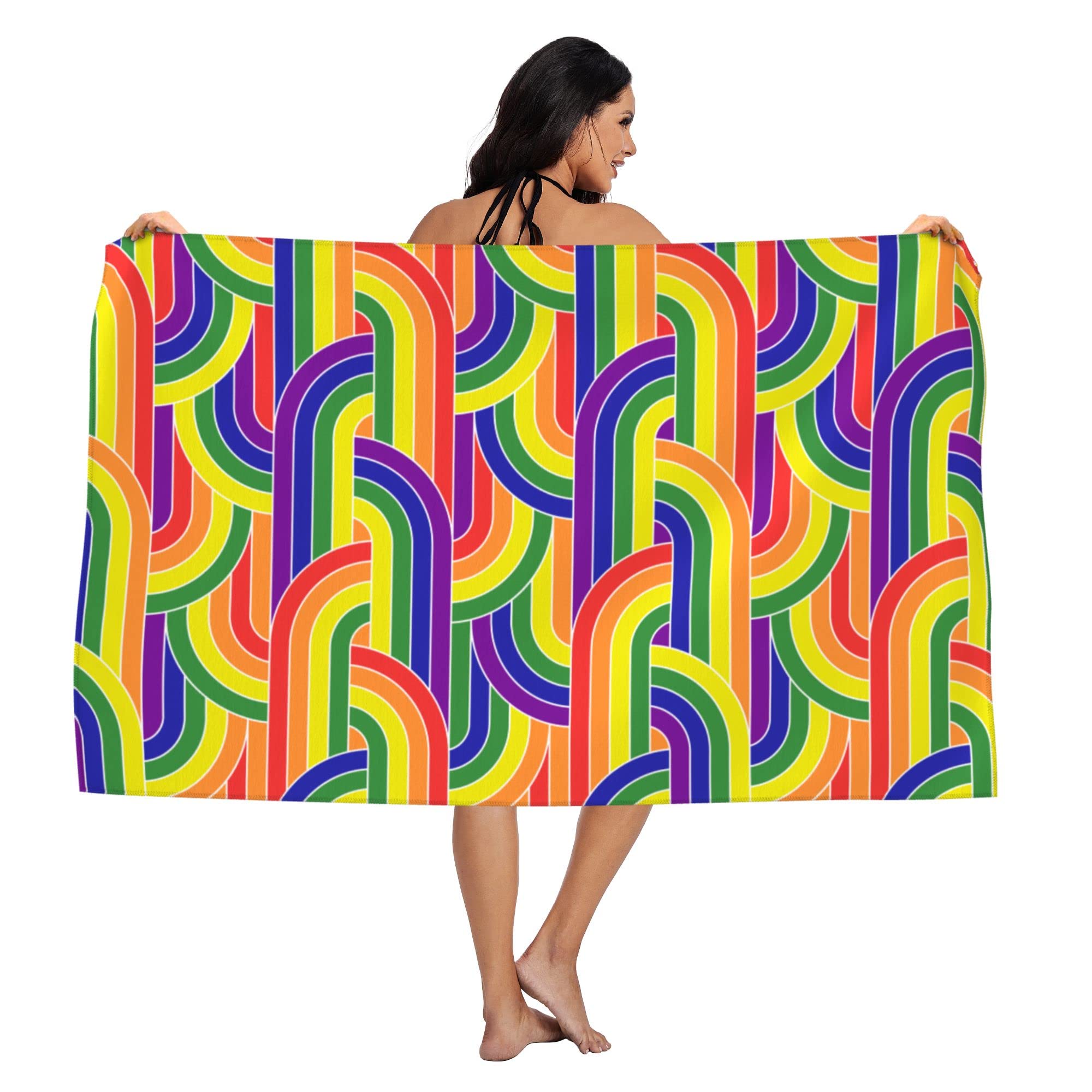 LAKIMCT Rainbow Stripes Bath Towels - Extra Large Soft & Absorbent Beach Towel for Travel, Pool, Gym, and Spa | Quick-Dry, Lightweight, and Durable