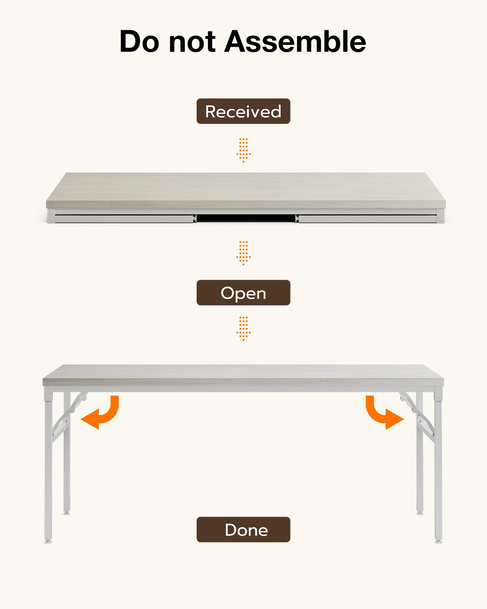 70 Inch TEMI Computer Desk - Large Wooden Folding Desk for Home Office | Executive Writing & Gaming Desk | Space-Saving Foldable Work Table (No Assembly Required, White) - Perfect for Small Spaces, Remote Work & Gaming Setups
