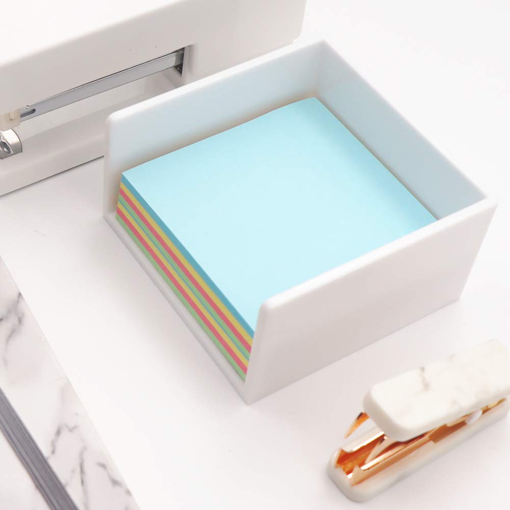 White Memo Holder 3x3 - Sticky Notes Organizer Cube for Desk, Office & Home - Perfect for Notes, Reminders & Office Organization (White)