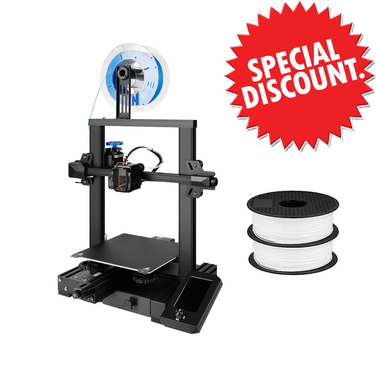 Creality Ender 3 V2 NEO 3D Printer with CR Touch Auto Leveling Kit - Includes 2 Rolls of 1.75mm White PLA Filament (1KG Each) for Home DIY, Prototyping & Hobby Projects