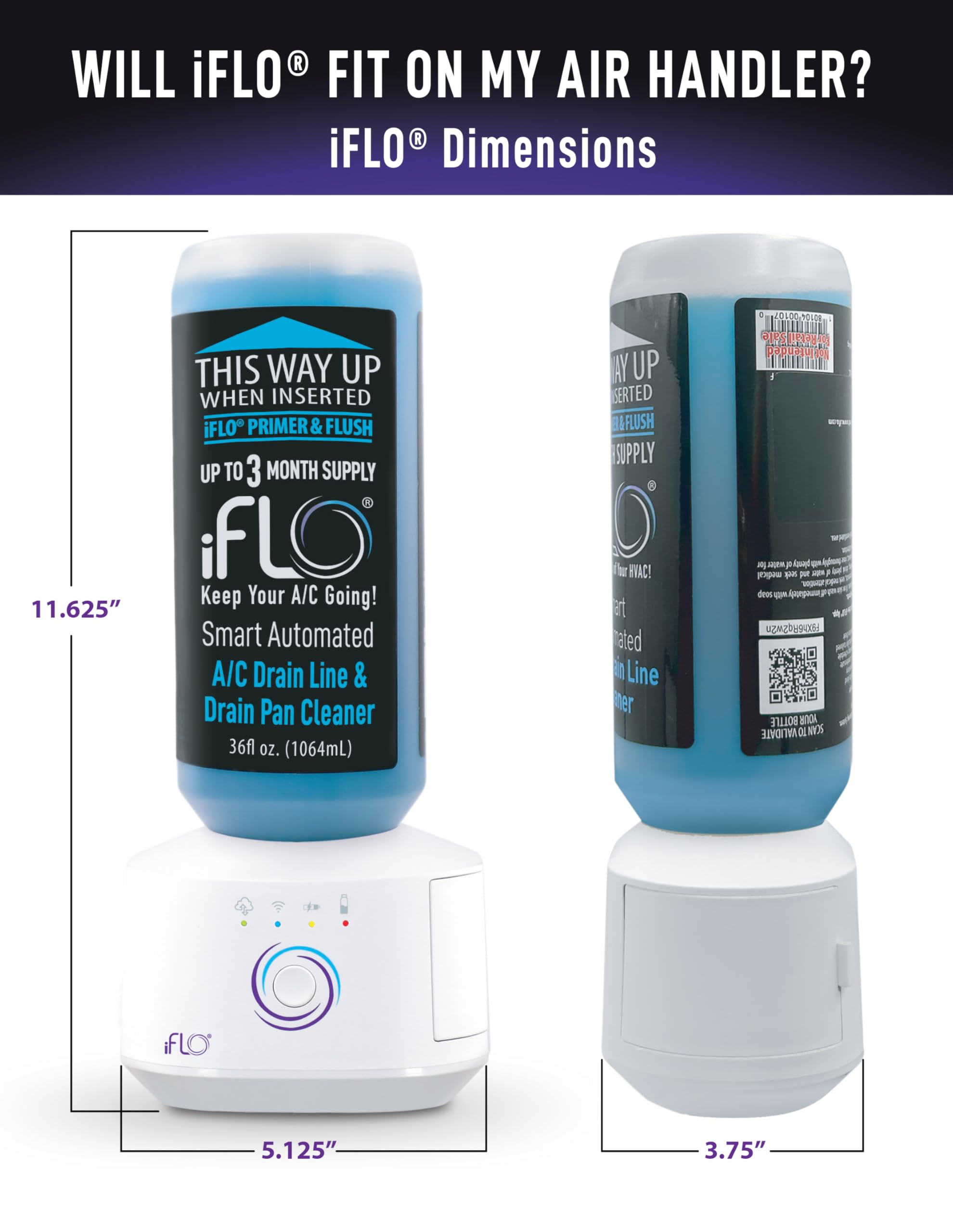 iFLO® Smart Automated A/C Drain Line Cleaner for HVAC System - Prevents Clogs, Easy Installation, App-Controlled Maintenance - Includes 36oz Cleaner Cartridge (6 Month Supply) - Perfect for Home & Commercial Air Conditioner Maintenance