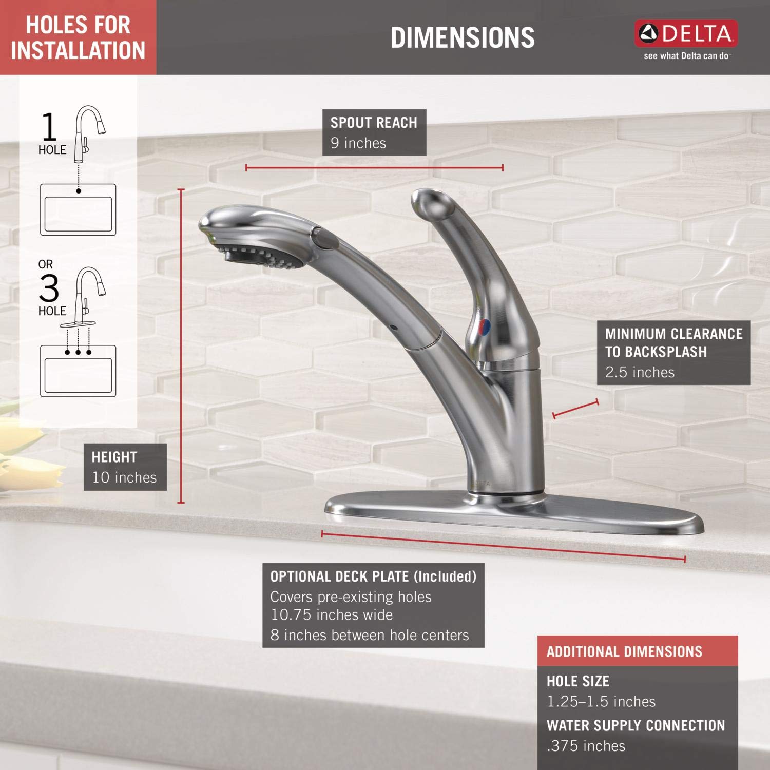 Delta Faucet Signature Single-Handle Kitchen Sink Faucet with Pull-Out Sprayer - Arctic Stainless 470-AR-DST (9