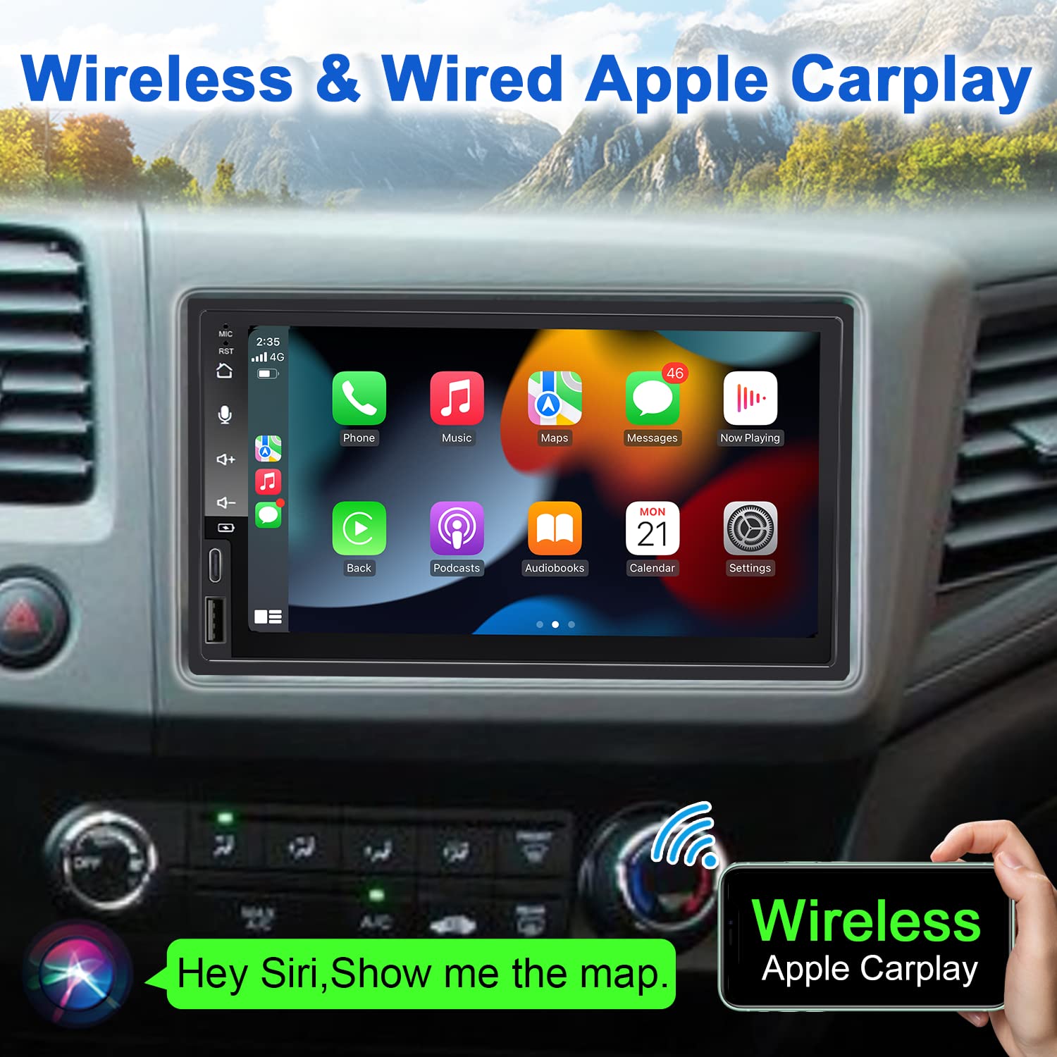 IYING 7 Inch Wireless CarPlay & Android Auto Double Din Car Stereo with Backup Camera - Bluetooth, AM/FM, AirPlay, MP5 Player - Universal In-Dash Receiver for Cars, SUVs & Trucks - Perfect for Commuting, Road Trips & Hands-Free Driving
