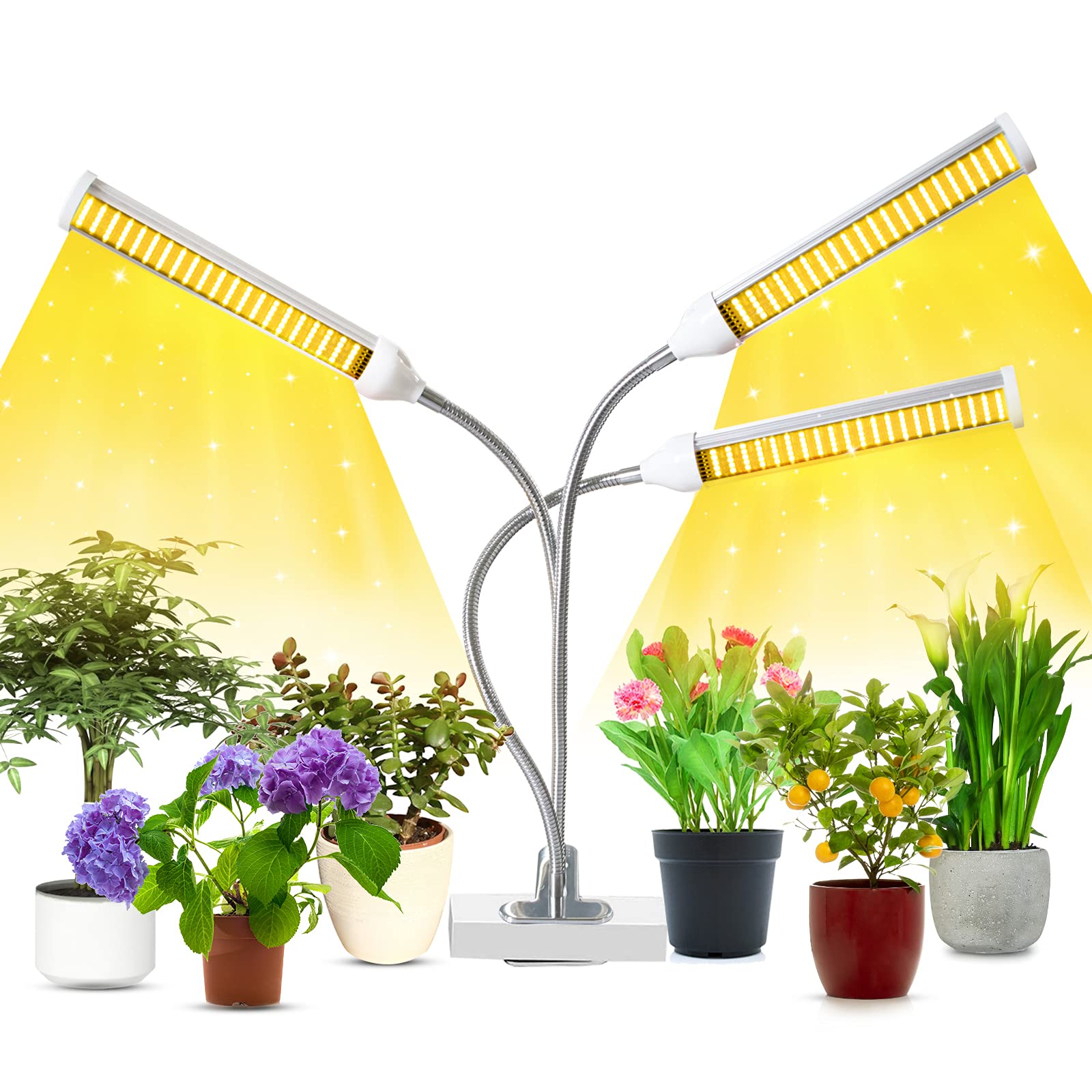 Bokeedo 150W Full Spectrum LED Grow Light for Indoor Plants - 3 Head Adjustable Plant Lamp with Timer & Dimmable Function, Ideal for Seedlings, Flowers, Hydroponics & Greenhouse Gardening