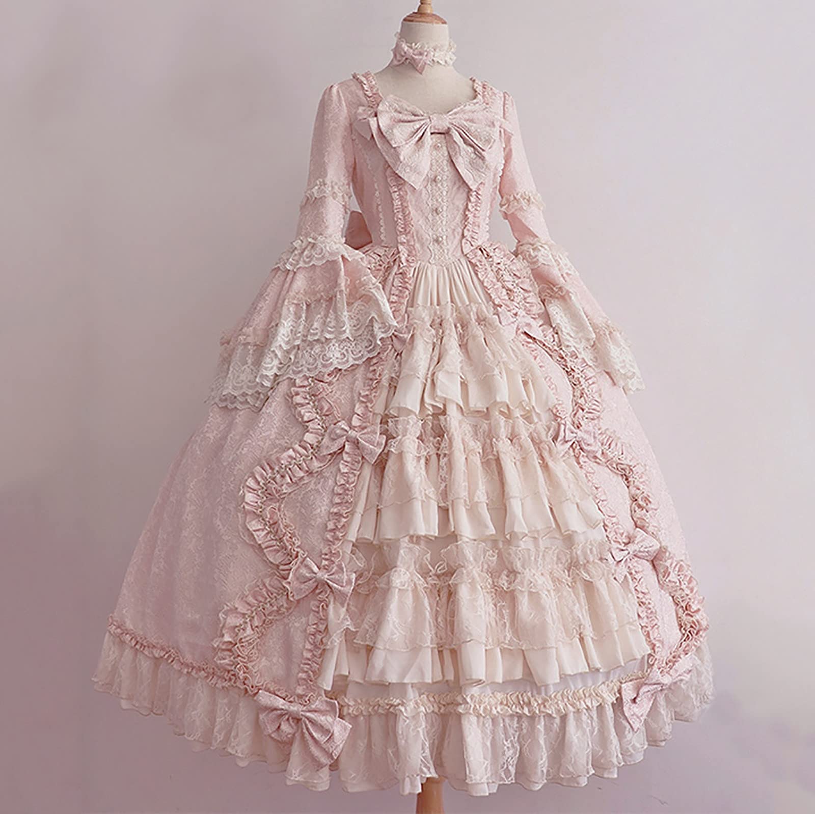 INESVER Women's Medieval Lolita Cosplay Dress - Elegant Ruffled Swing Long Sleeve Princess Costume for Renaissance Fairs, Halloween Parties & Themed Events