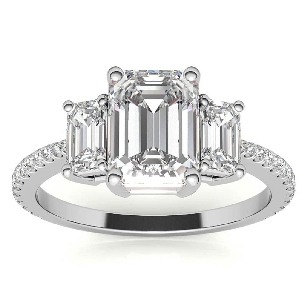 3 CT Emerald Cut Moissanite Engagement Ring - Vintage Wedding Eternity Band with 4-Prong Solitaire Setting in Sterling Silver - Anniversary, Promise Ring Gift for Women - Perfect for Proposals, Weddings & Special Occasions