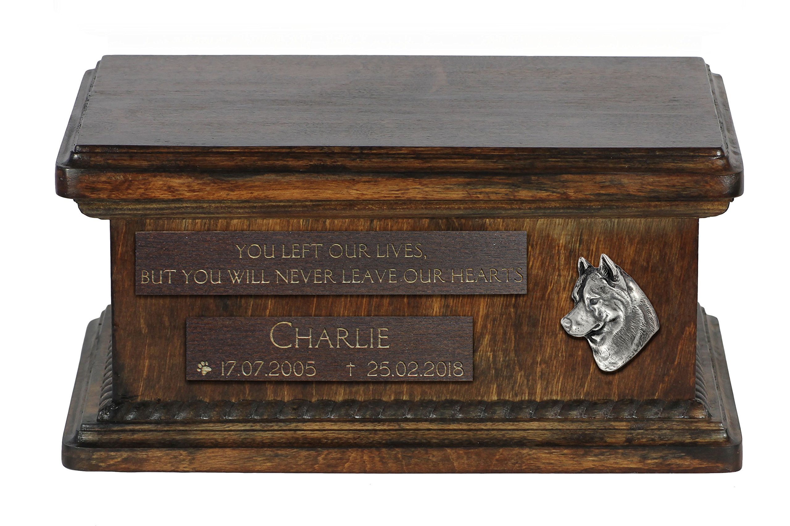 Personalized Siberian Husky Memorial Urn for Dog Ashes - Custom Engraved with Pet Name & Date - Beautiful Pet Cremation Urn for Home Memorial Display