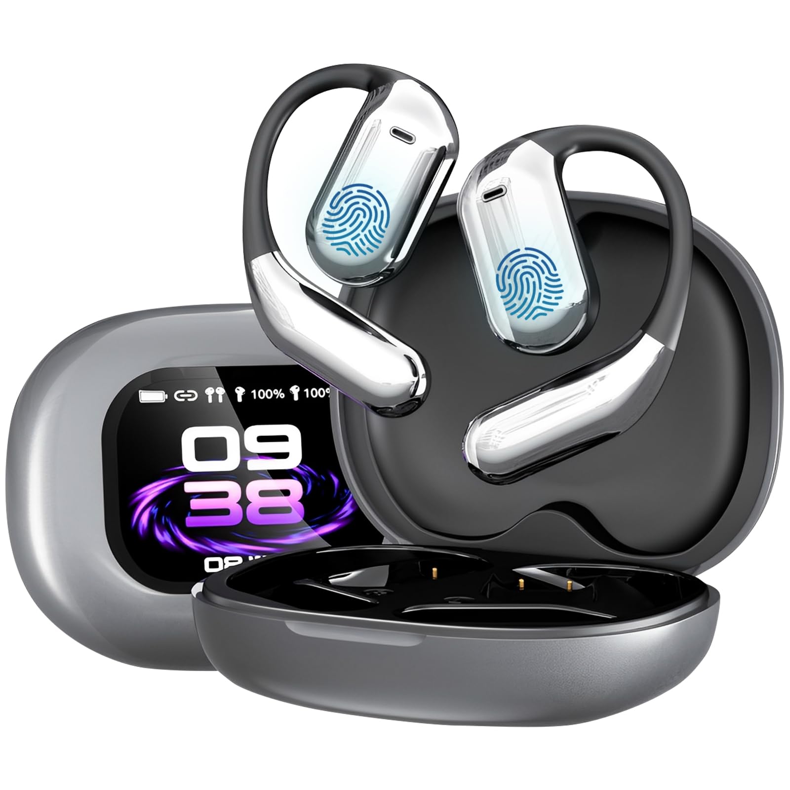 AI LCD Translator Earbuds - 3-in-1 Real-Time Translation for Android & iOS | Open Ear Design with 144 Language Support | Perfect for Travel, Business Meetings & Language Learning | Multi-Mode Wireless Earbuds (Black)