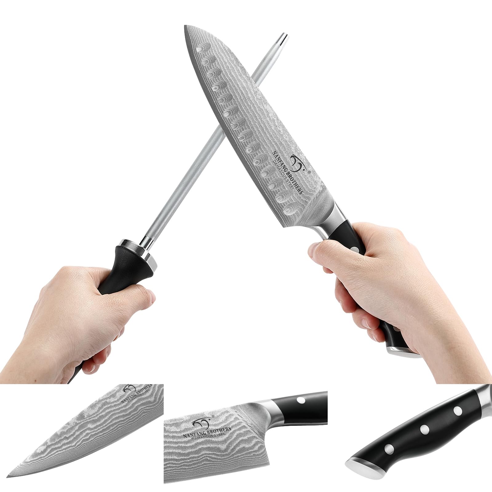 Premium Damascus Steel Kitchen Knife Set - 15-Piece Chef Knife Collection with Wooden Block, Ergonomic ABS Handles, Steak Knives, Knife Sharpener & Shears - Perfect for Home Chefs & Professional Cooking