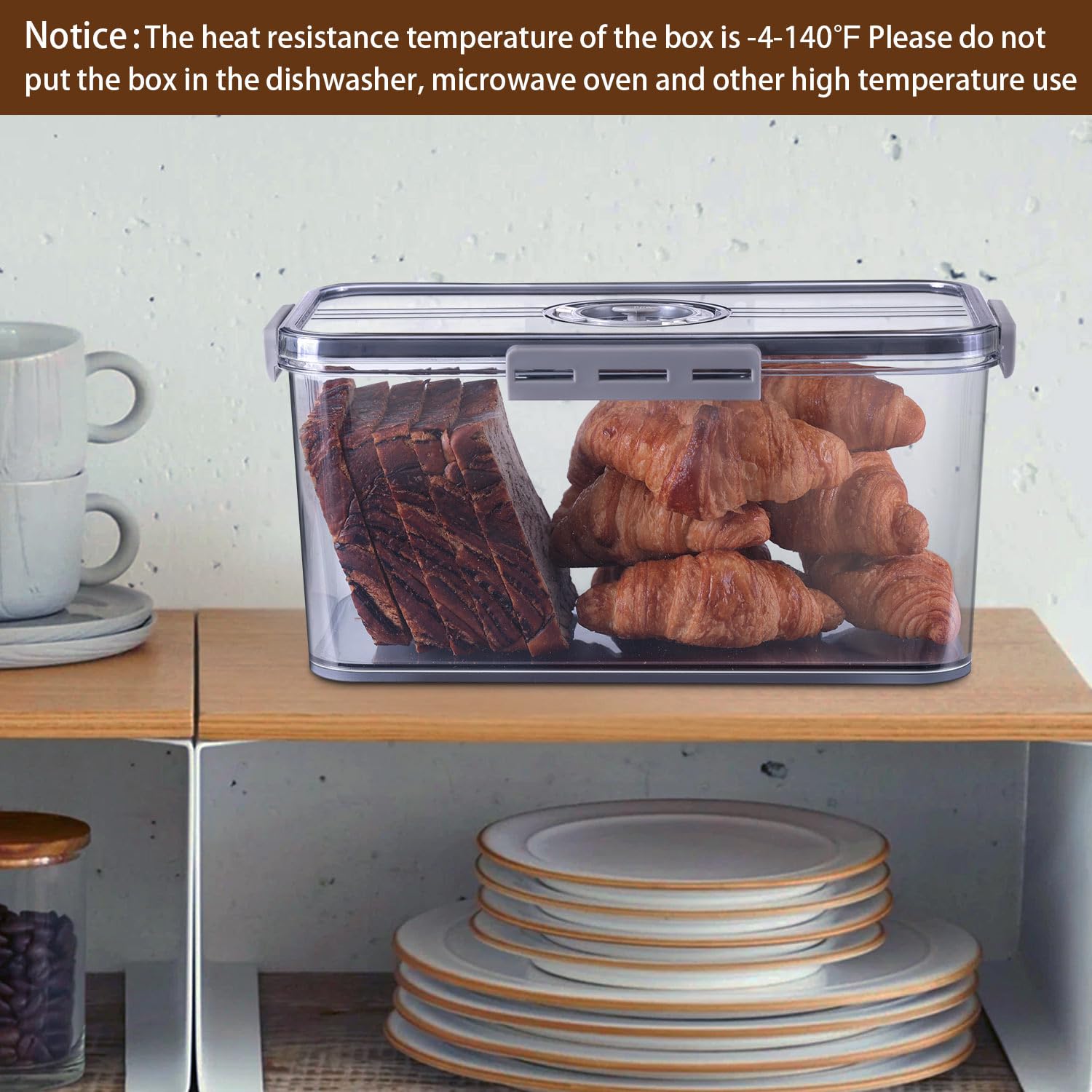 Airtight Bread Storage Container with Time Recording Lid - Kitchen Counter Bread Box for Homemade Bread, Toast, Bagels, Donuts & Cookies | Perfect for Freshness Preservation & Organized Baking (Grey)