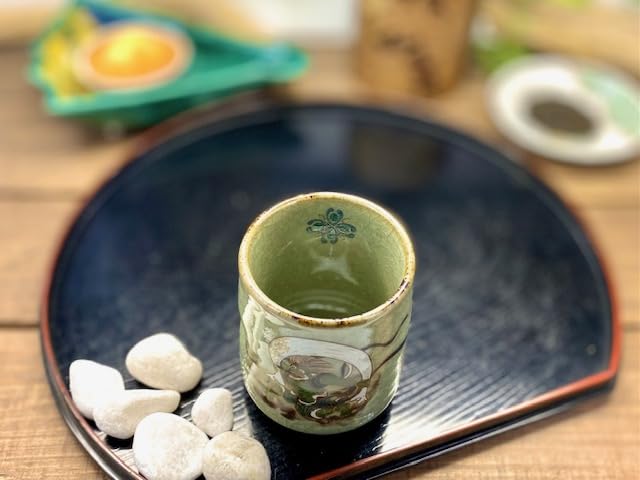 Premium Hyakkaen Kutaniyaki Japanese Ceramic Tea Cup - Traditional Wind God & Thunder God Design - Small Hot Water Drinking Cup with Unique Back Picture - Perfect for Tea Ceremonies, Home Decor & Gift Giving