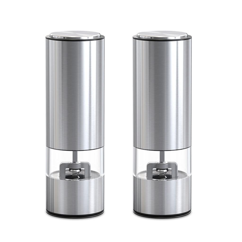 LEIGE Electric Automatic Pepper and Salt Grinder Set with LED Light - 2pcs Stainless Steel Spice Mill for Fresh Seasoning - Perfect for Kitchen, Dining Table & Camping Cooking (Silver)