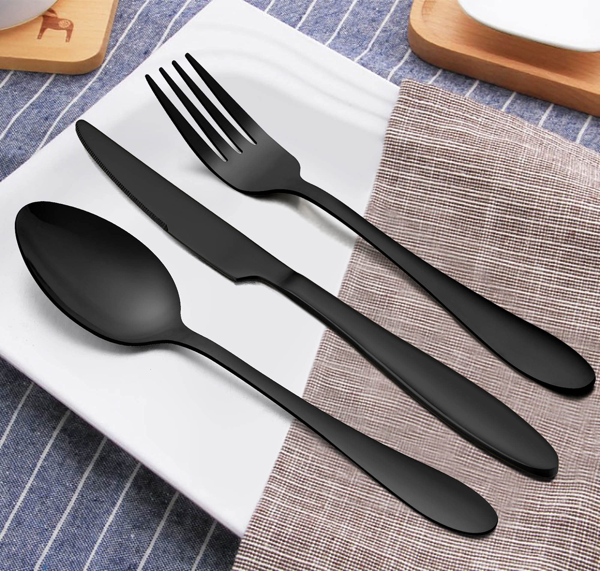 20-Piece Stainless Steel Flatware Set for 4 - Mirror Polish Black Silverware Cutlery Set with Forks, Knives & Spoons | Dishwasher Safe Dinnerware for Restaurants, Home Dining & Parties