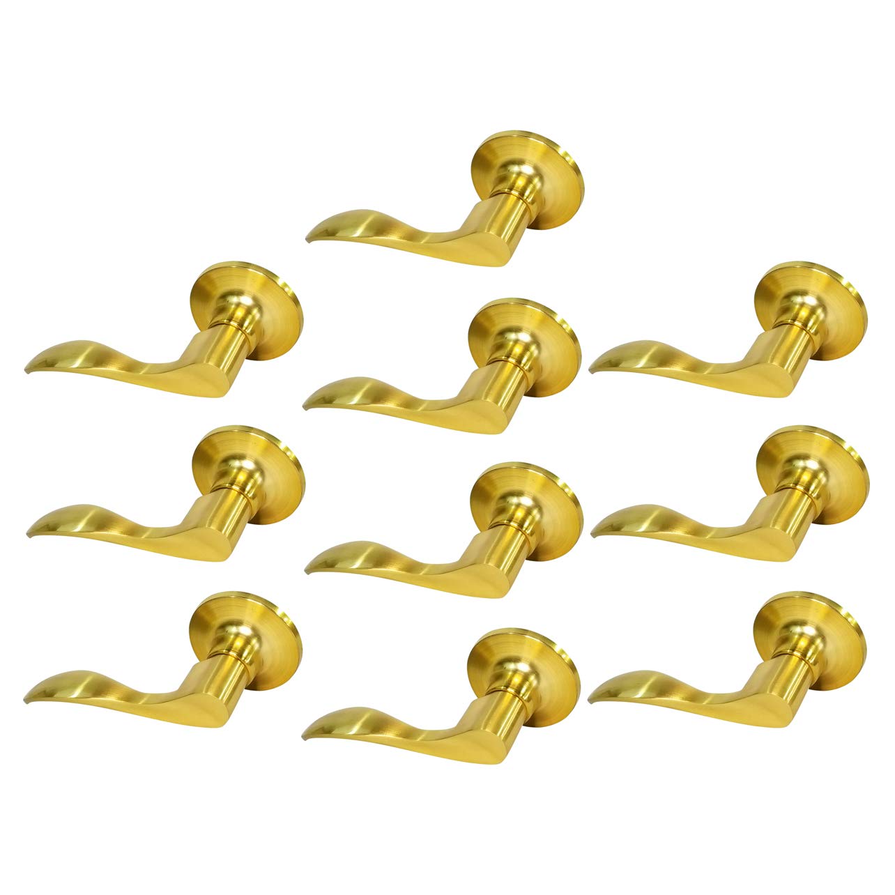 10-Pack Dummy Closet Door Lock Lever Handles - New Wave Style in Satin Brass Finish (Left Hand) - Perfect for Bedroom, Bathroom & Closet Privacy Security